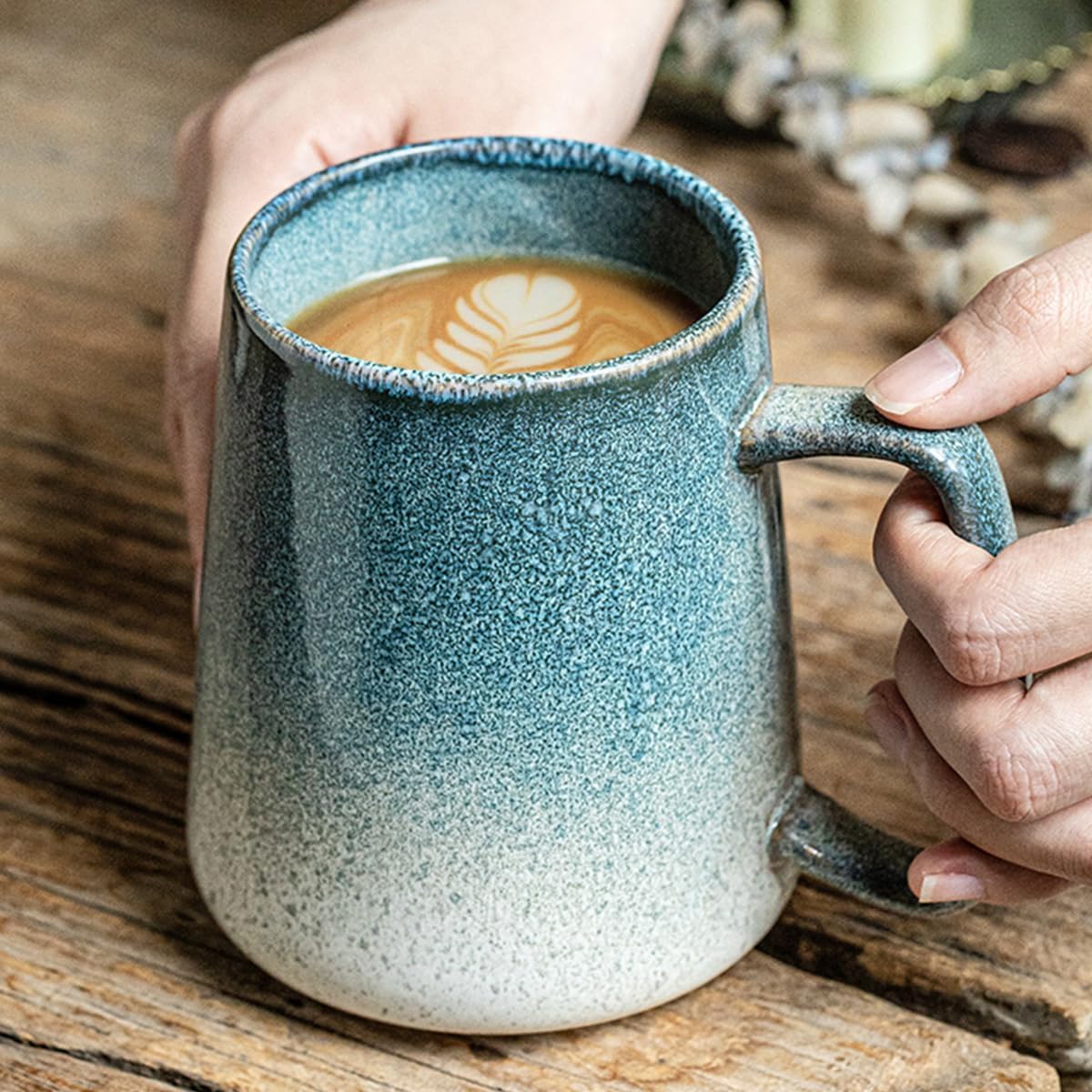 Large 24 oz Ceramic Coffee Mug with Large Handle, Vintage Coffee Cup, Extra Big Tea Cup for Office and Home, Dishwasher and Microwave Safe, Starry Blue