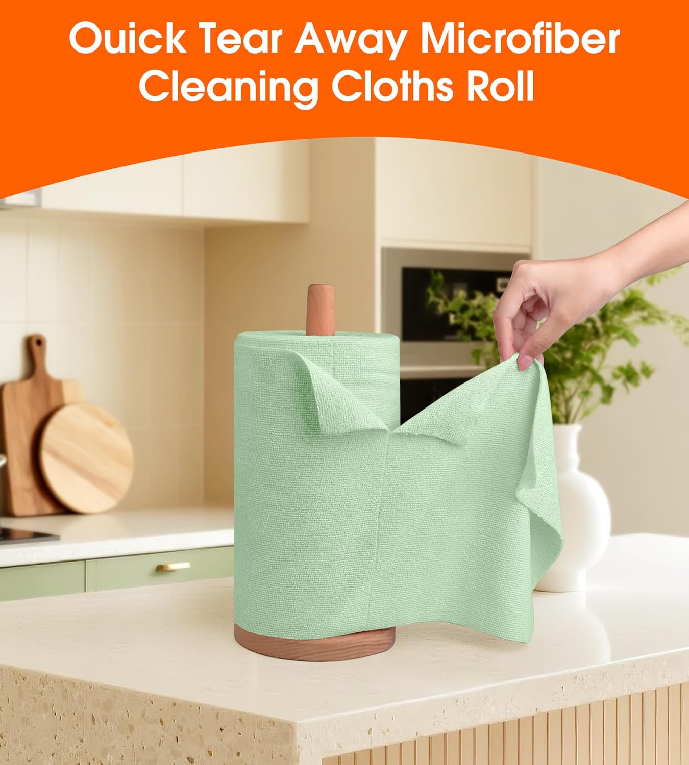 Roll of Microfiber Cleaning Cloth –100 Pack, Tear Away Microfiber Towels, Reusable, Washable, Scratch-Free, Cleaning Supplies,Kitchen Towels for Car, Home, Kitchen, Dishes(Bean Green)