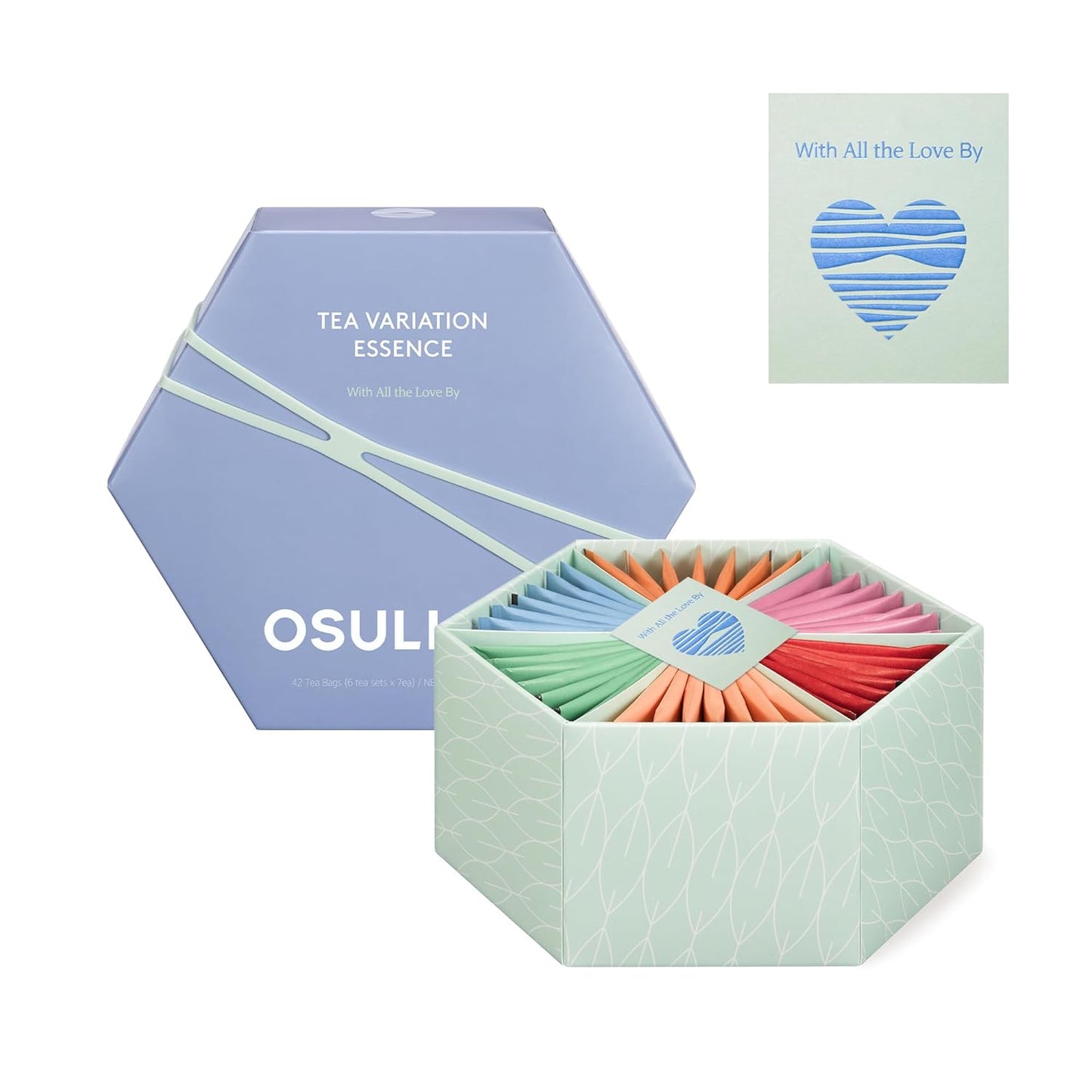 OSULLOC TEA VARIATION ESSENCE (42 Count, 6 Types x 7 ea), Mother's Day Tea Gift Set, Special Thank You Card attached
