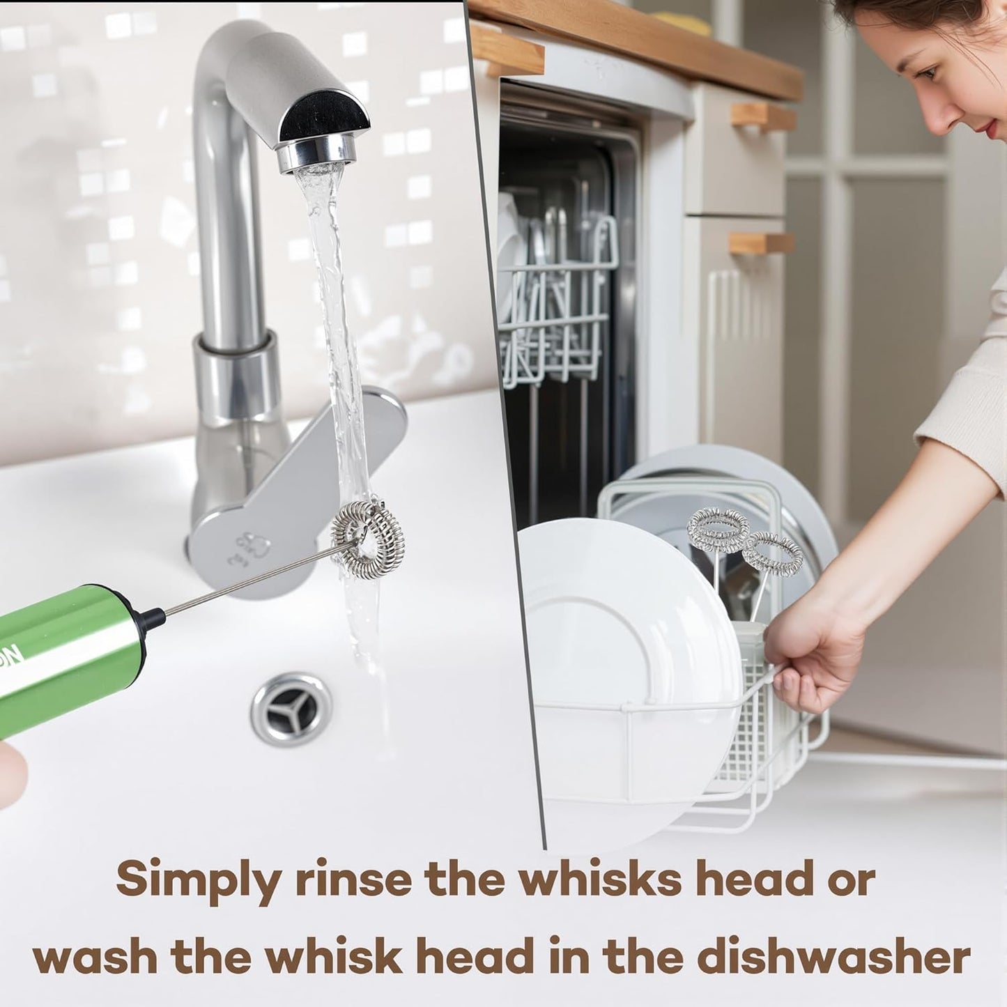 Rechargeable Milk Frother Handheld Electric Frother Wand Milk Foamer Drink Mixer for Coffee, Lattes, Cappuccino, and Egg, Stainless Steel for Travel-Green