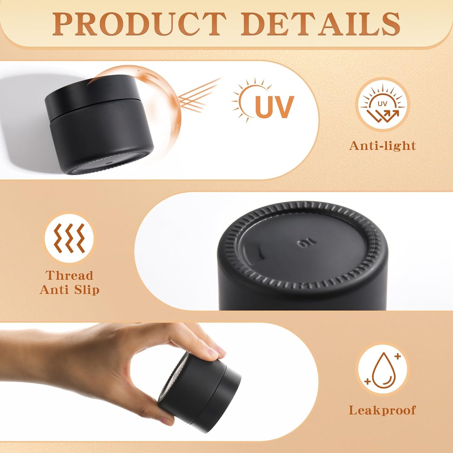 Glass Jars with Lids,Eco-Friendly Cosmetic Containers with Airtight Black Lids & Liners, Multi-Color Options for Cream, Lotion, Body Butter, DIY Skincare Travel Jars (Frosted Black, 2oz)