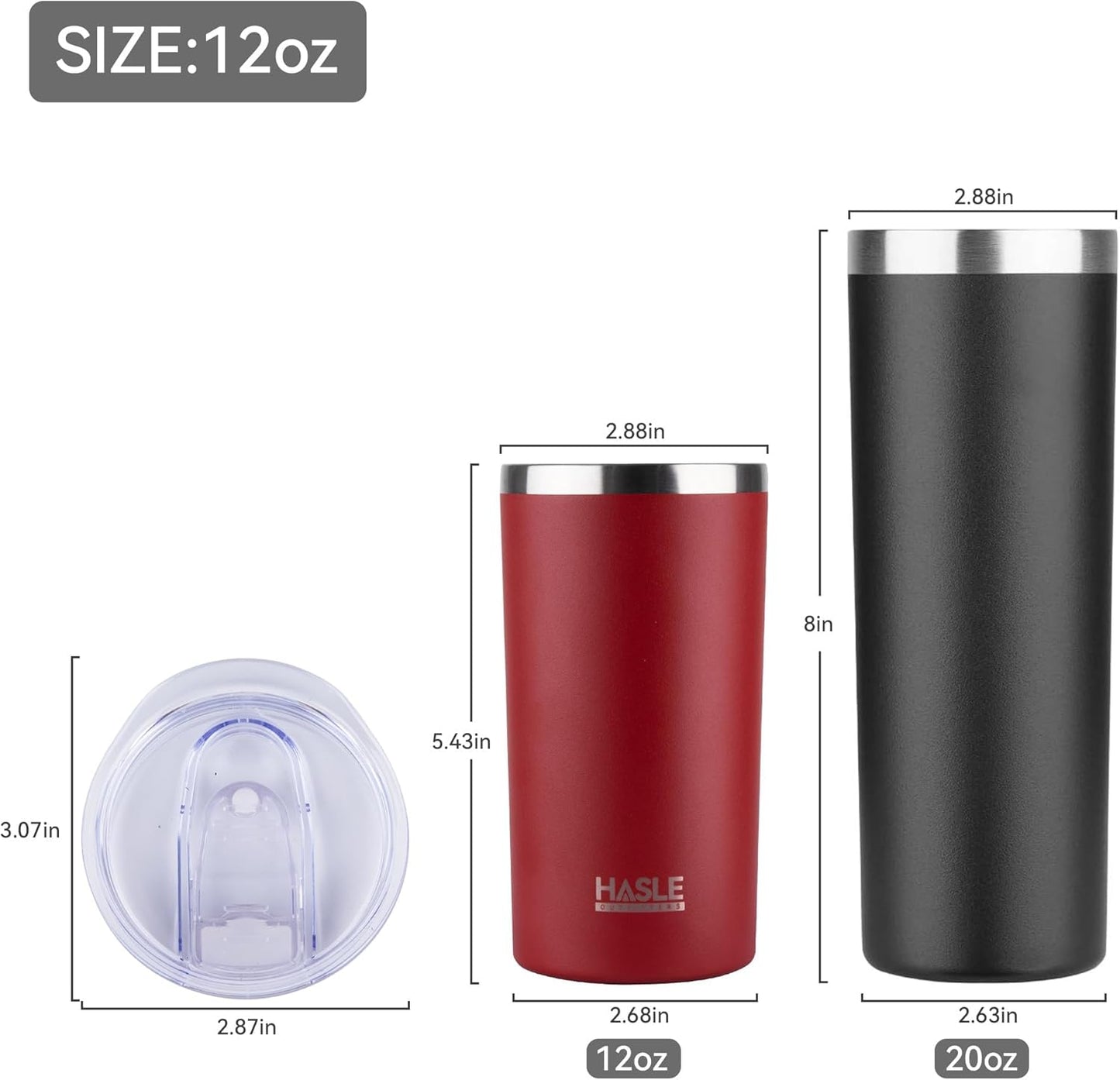 HASLE OUTFITTERS 12oz Skinny Tumbler Bulk, Slim Tumblers Set with Lid, Double Wall Stainless Steel Insulated Travel Coffee Mug, Durable Powder Coated Travel Water Cup(Red, 12)