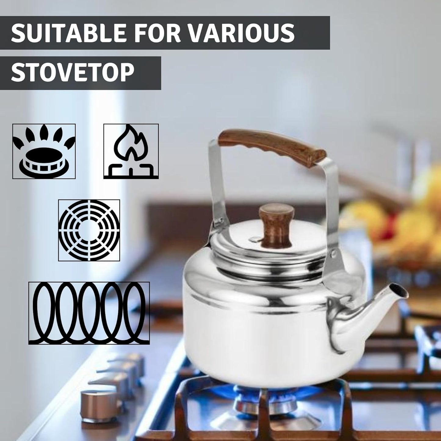 Chandler 3.12 Liter Tea Pots, Vintage Tea Kettle - 0.4mm Stainless Steel Pot - Hard to Dent | Ergonomic Handle with a Cool Grip | Portable Tea Kettle For Camping (Silver Colour)