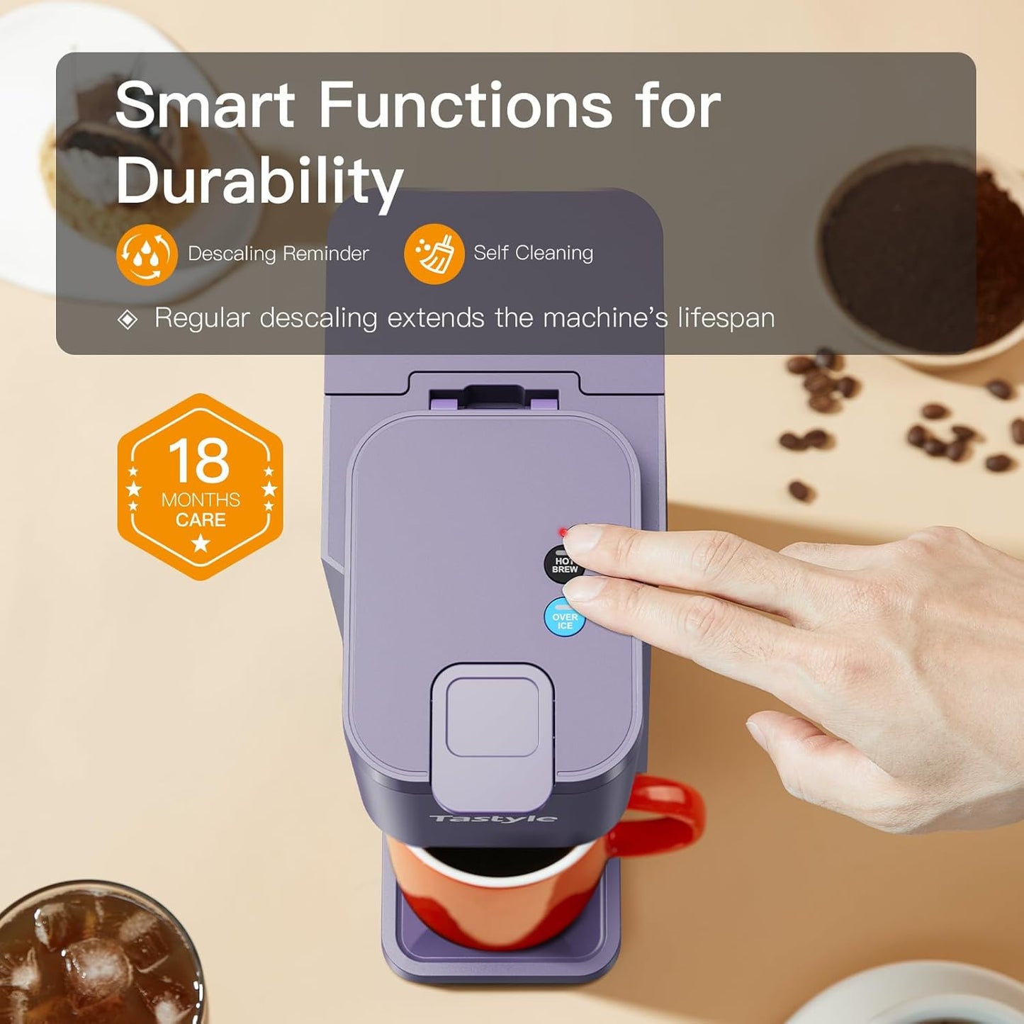 Mini Hot and Iced Coffee Maker Single Serve, for K Cup and Ground, 6 to 14 Oz Brew Sizes, with Recipe Book, for Home, Travel, RV, Office and Dorm, Violet