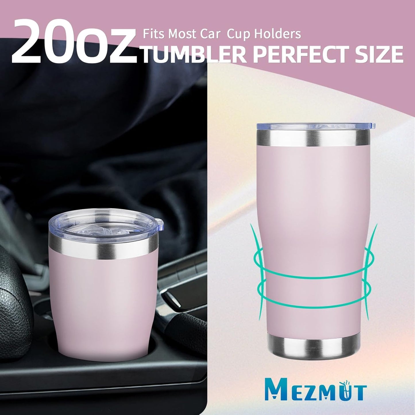 MEZMUT 1 Pack 20oz Insulated Coffee Tumbler with Lid and Straw Double Wall Vacuum Insulated Cup Stainless Steel Travel Mugs Leakproof Powder Coated Tumbler for Indoor Outdoor(Lavender)
