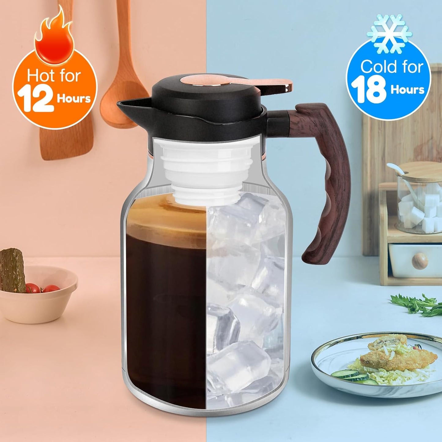 54oz Thermal Coffee Carafe, Stainless Steel Insulated Vacuum Carafe, Carafes for Keeping Hot, for Hot Water, Tea, Cold Drinks (Silver)