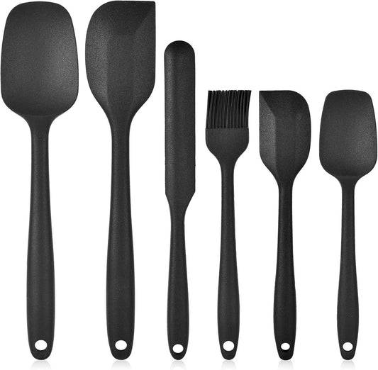 Heat Resistant Silicone Spatulas Set Food Grade Silicone Seamless One Piece Design BPA-Free,Non-Stick,Dishwasher Safe,Cooking and Mixing Set of 6PCS-Black(Black)