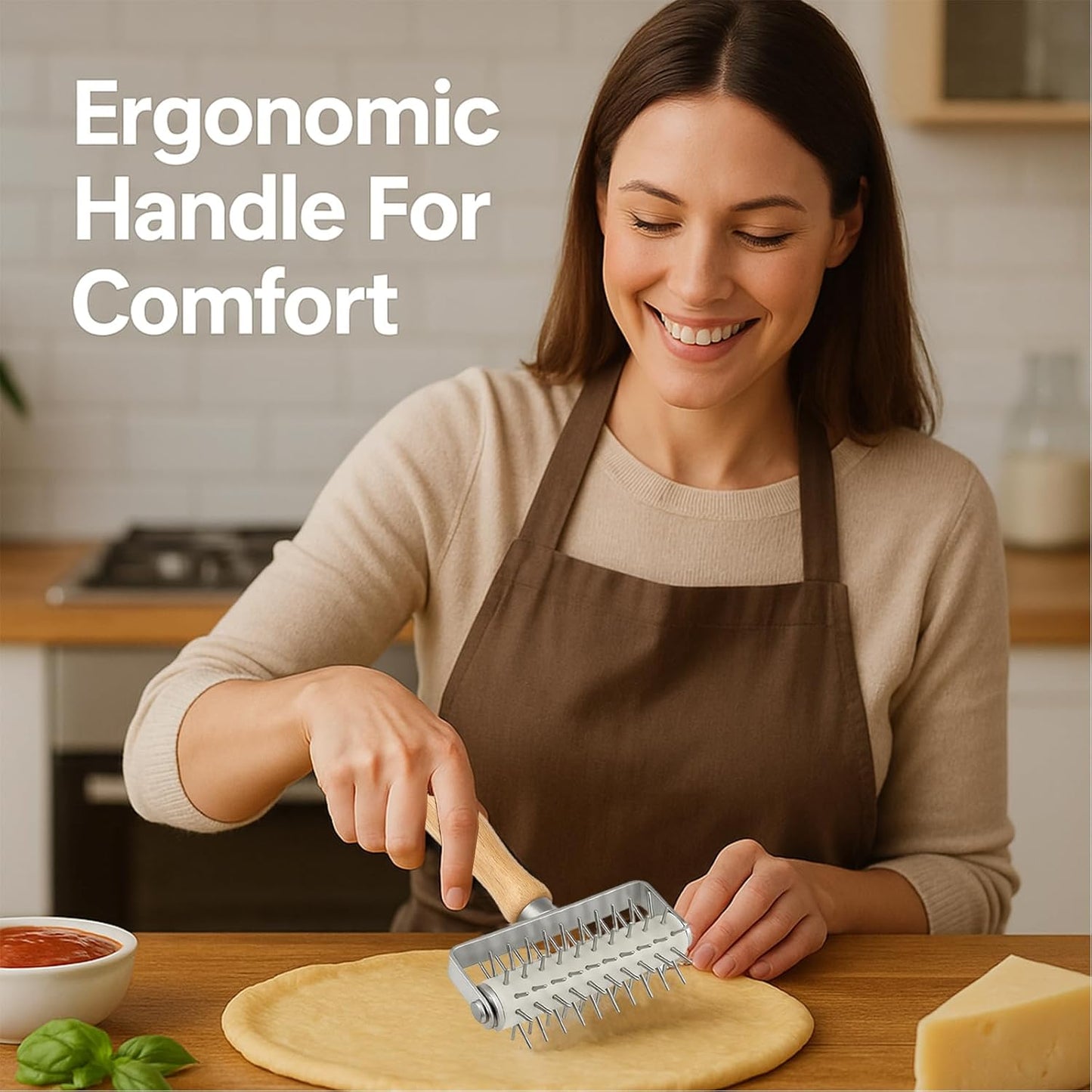 Pizza Dough Docker Roller Stainless Steel, Pin Puncher Dough Hole Maker, Docking Tool for Pizza Pie Cookie Pastry Bread