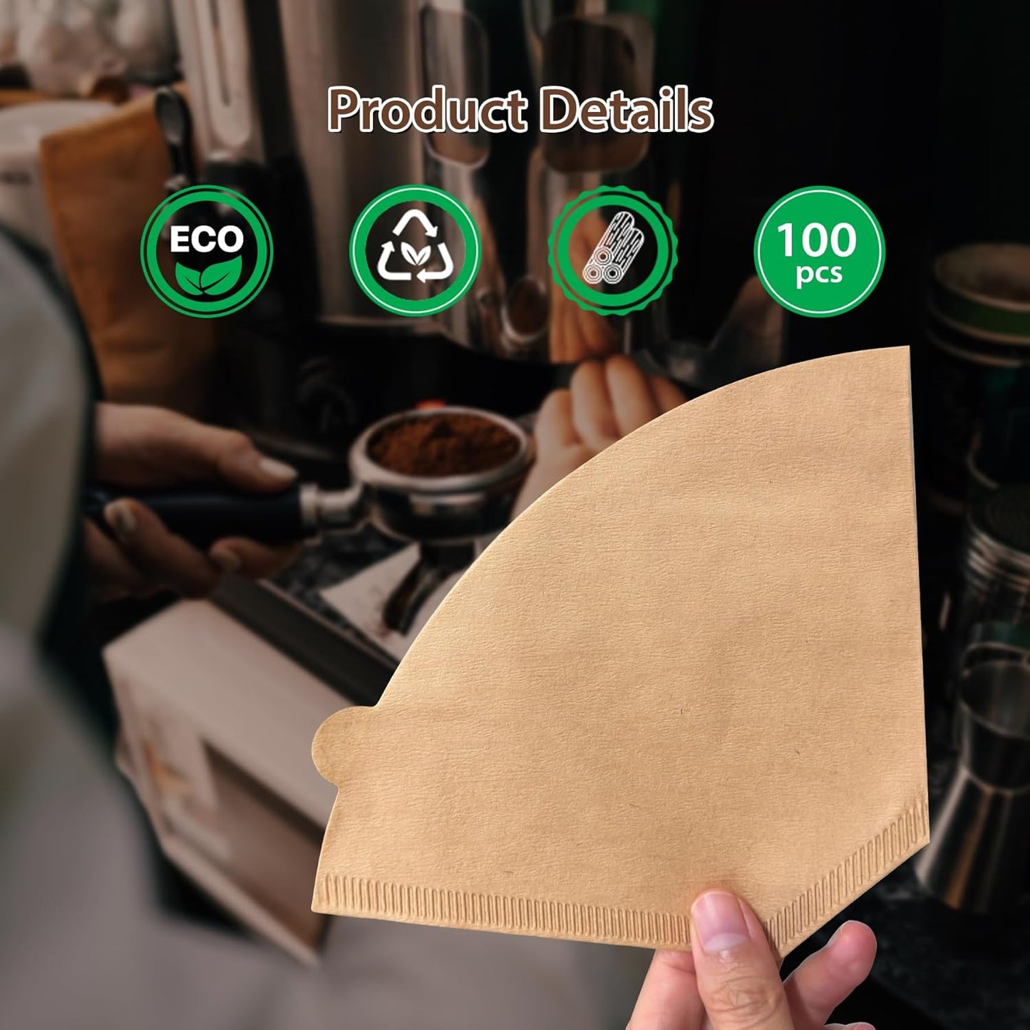 100 Count Cone Coffee Filters #4, Natural Brown Paper Cone Shaped Coffee Filters for Pour Over and Drip Coffee Maker(100 Count)