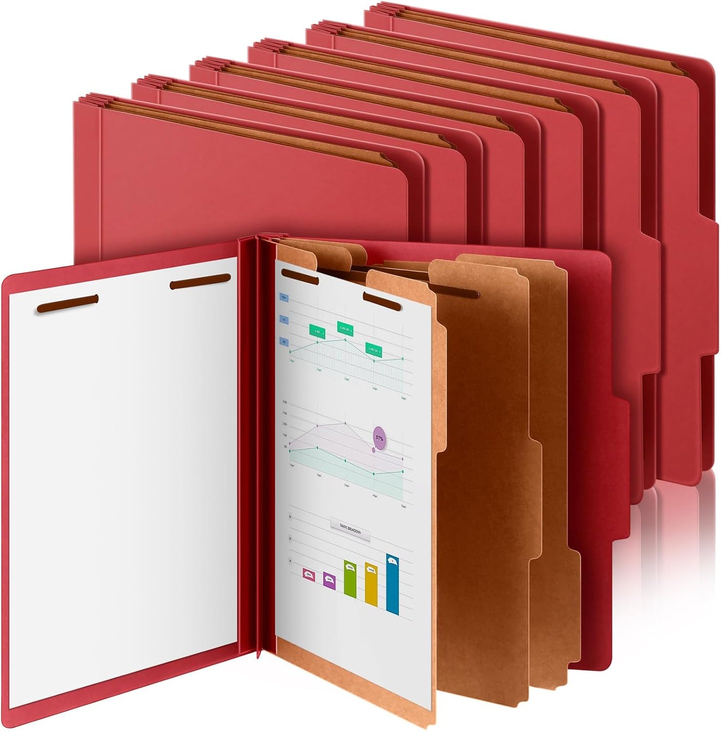 12 Pcs Classification Folders Letter Size, Back to School Supply for Teacher, Student, 3 Dividers Pressboard File Folder Bulk with 2 Fasteners, 3.5 Inch Expanding File Organizer (Red)