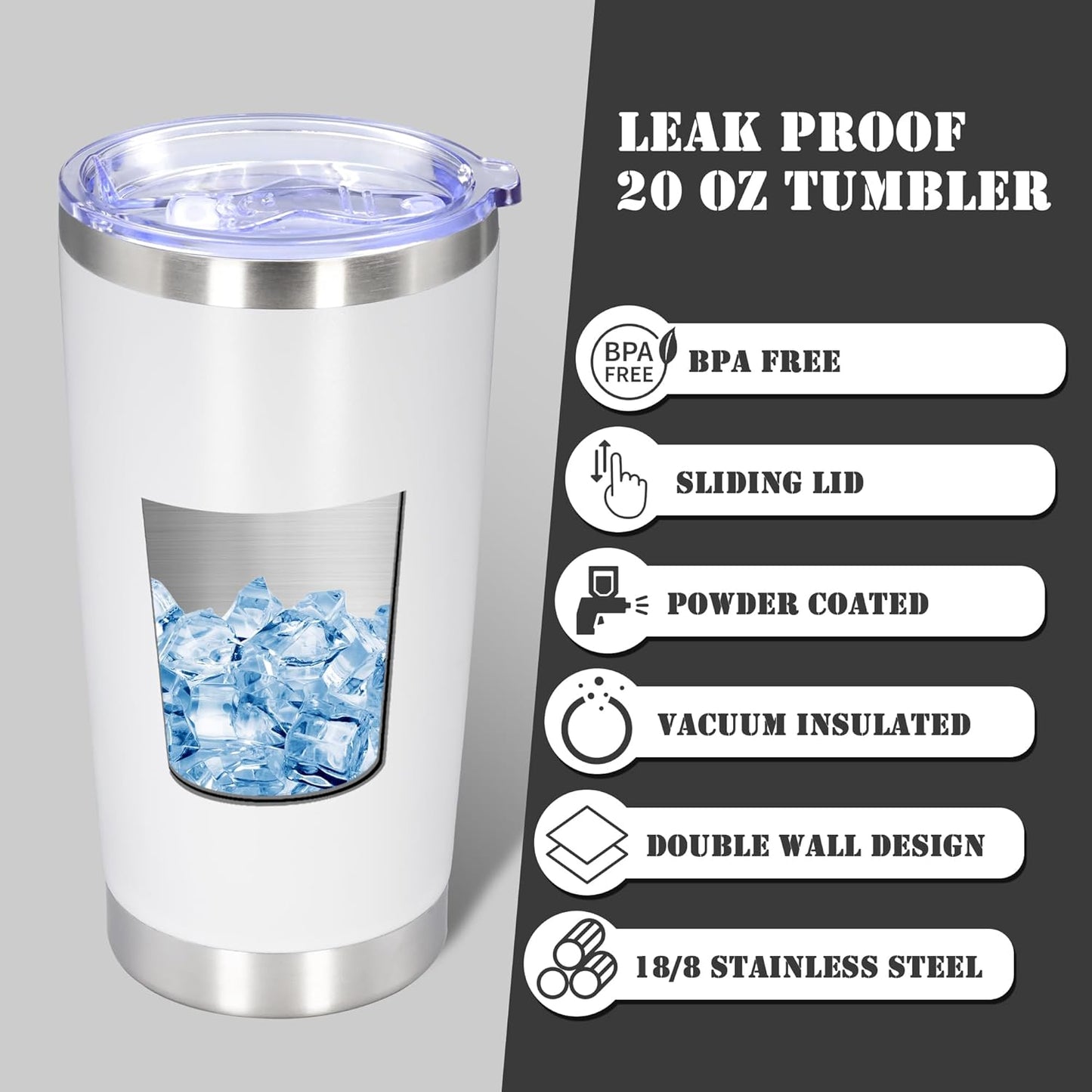 20 oz Tumbler with lid Double Wall Vacuum Insulated Tumblers Stainless Steel Coffee Mug Travel Coffee Tumbler Powder Coated Tumbler Cup Keep Hot&Cold - (White 6 Pack)