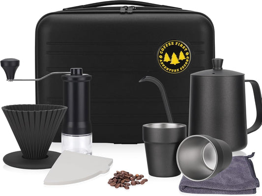 Travel Pour Over Cofiee Kit, Hand Drip Coffee Maker Set, All in One Camping Coffee Maker Kit, Pour Over Coffee Set, Ideal for Anniversary Birthday Gift