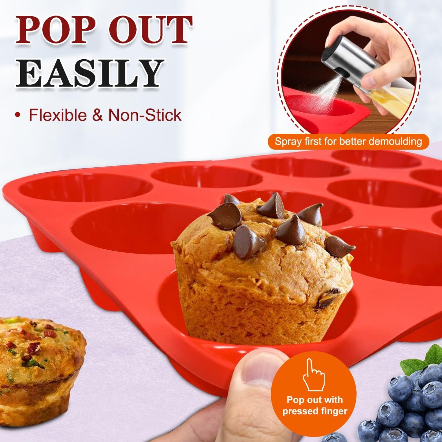 Walfos Silicone Muffin Pan Set - Regular 12 Cups Silicone Muffin Pan and Mini 24 Cups Cupcake Pan - BPA Free and Dishwasher Safe, Great for Making Muffin Cakes, Tart, Bread