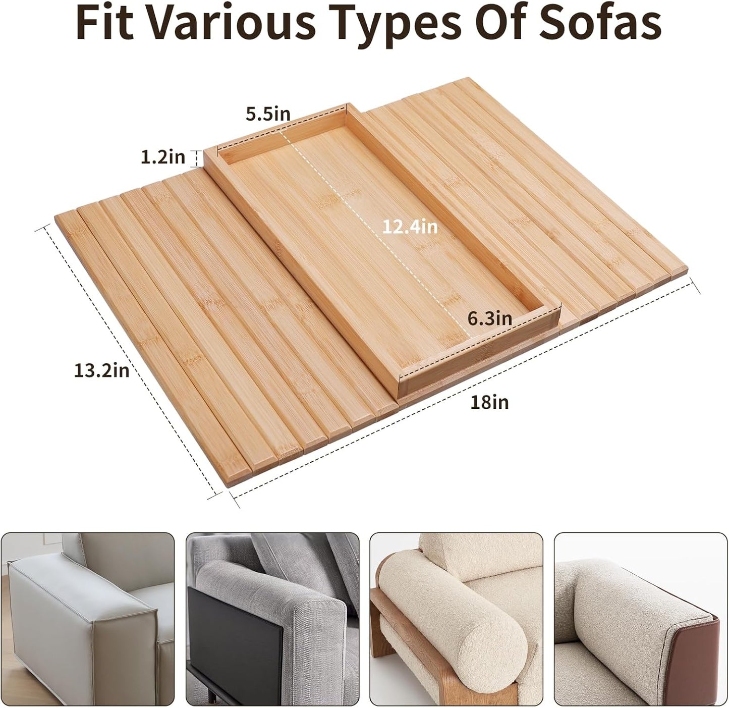 Bamboo Sofa Arm Tray Foldable Couch Arm Tray Anti-Slip Armrest Cup Holder For Couch For Drinks Snacks Phone Remote