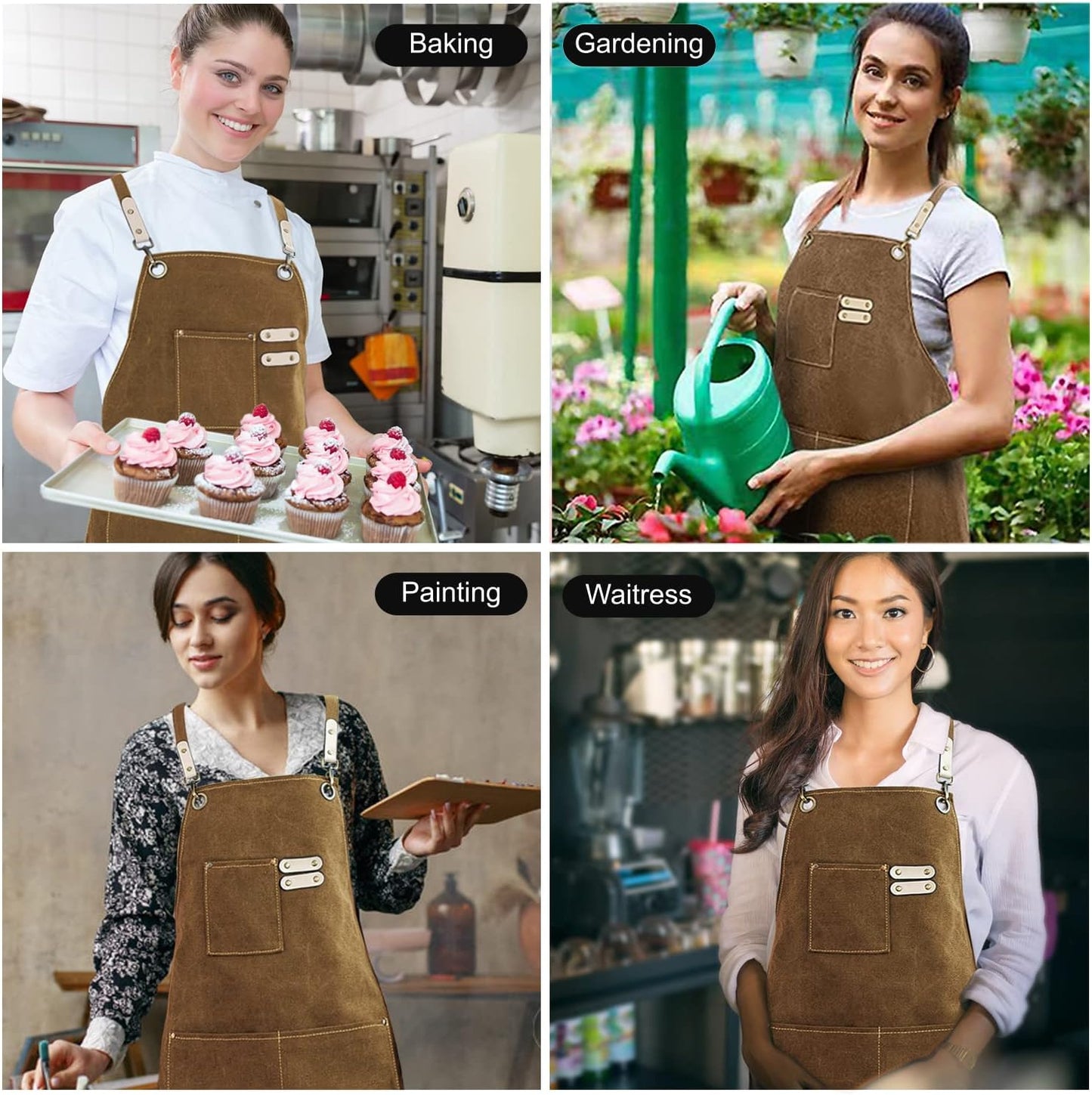 Cotton Canvas Cross Back Apron for Art Painting Garden Chef Bartender Work,Women Men 3 Pockets Waterproof Adjustable M-XXL