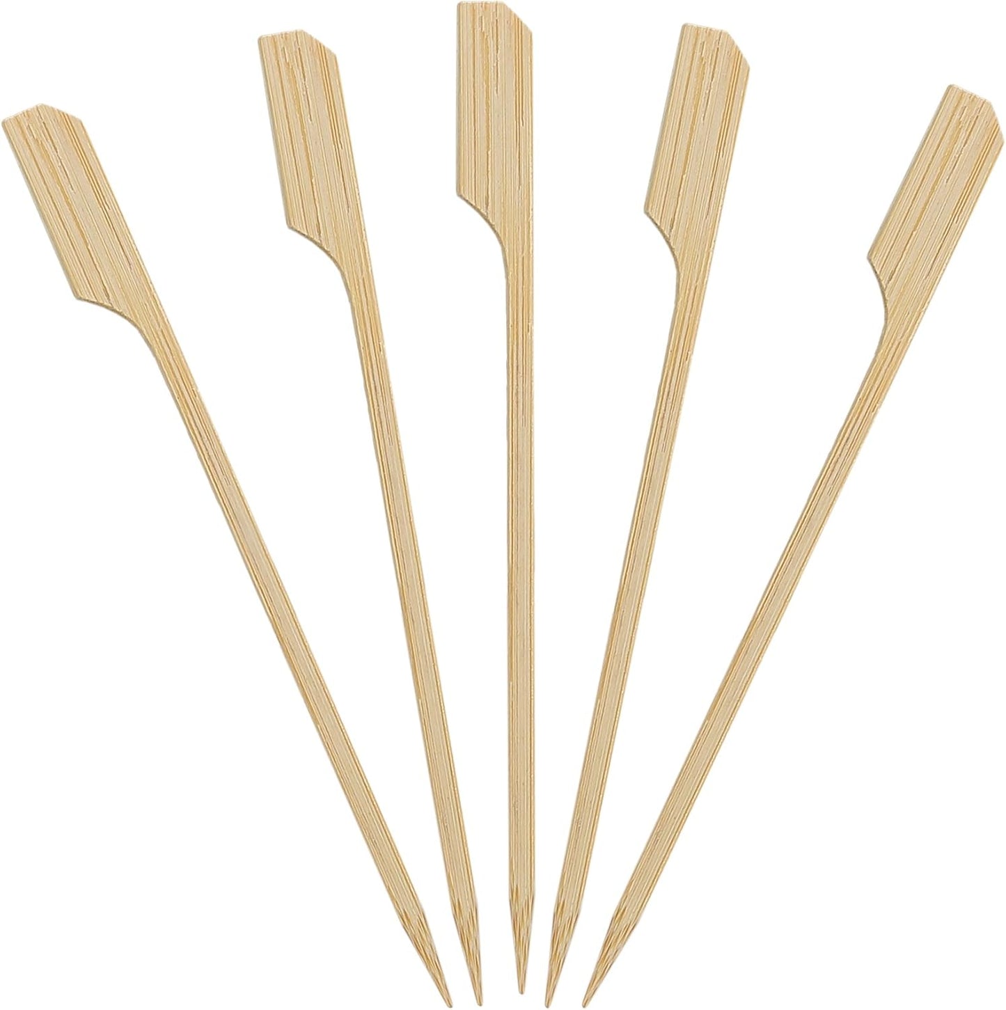 200 Count | KingSeal Natural Green Bamboo Wood Paddle Picks, Skewers for Appetizers and Cocktails, 4.5 Inches - 2 Packs of 100