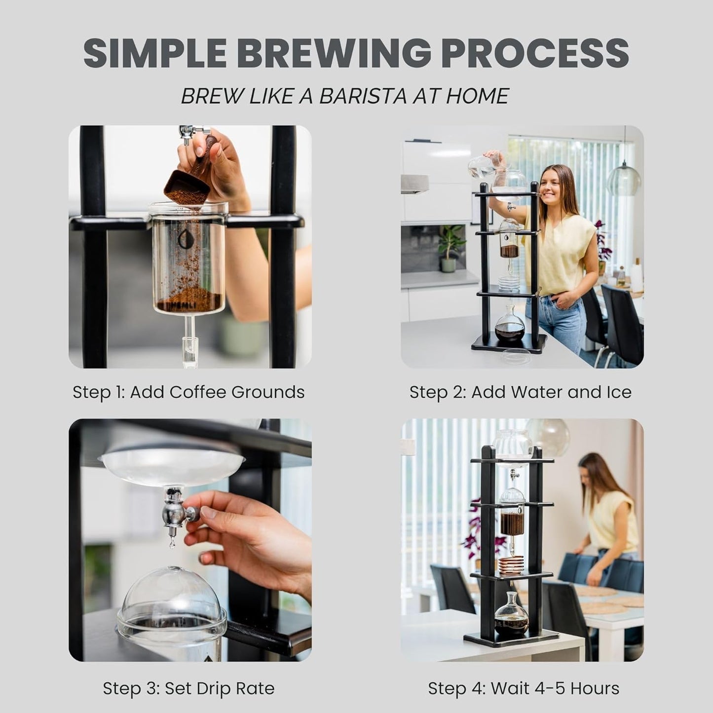 Cold Drip Coffee Maker, Cold Brew Coffee Tower, Slow Drip Japanese Cold Brew Maker, 32 oz, Cold Brew Drip, Ice Coffee Tower (ICT2), Black