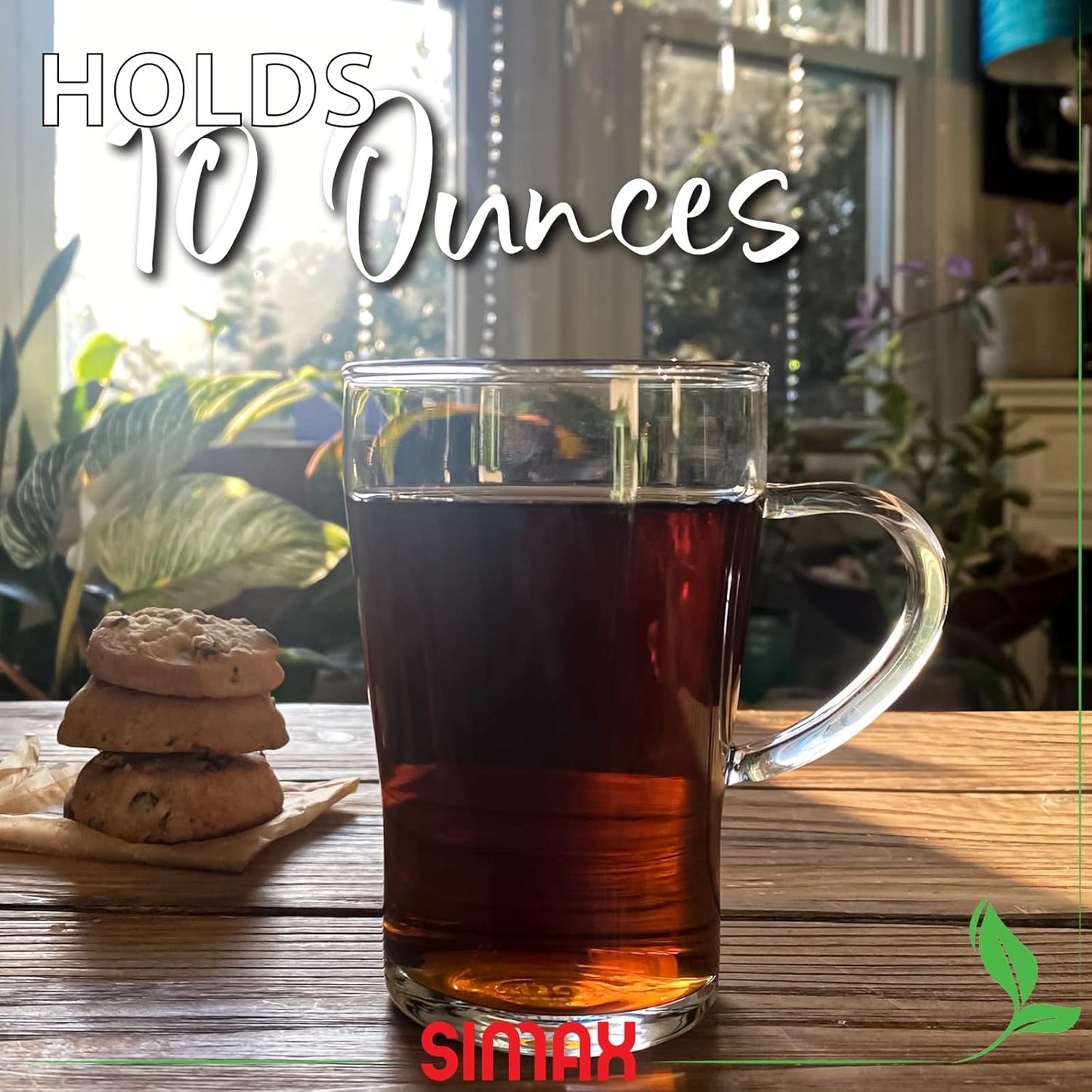 Simax Glassware Clear Glass Coffee Mug Set | Cold, Heat, and Shock Resistant Borosilicate Glass, Microwave and Dishwasher Safe, Includes Four (4) 10 Ounce Cups