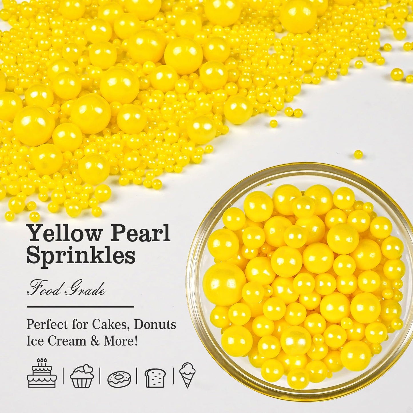 Yellow Pearl Sprinkles for Cake Decorating, Edible Candy Sugar Pearls, 150g/5.29oz Mix Size, Cake Decorations, Cupcake Topper, Ice cream, Cookie, Holiday, Easter, Valentine's Day, Christmas Supplies