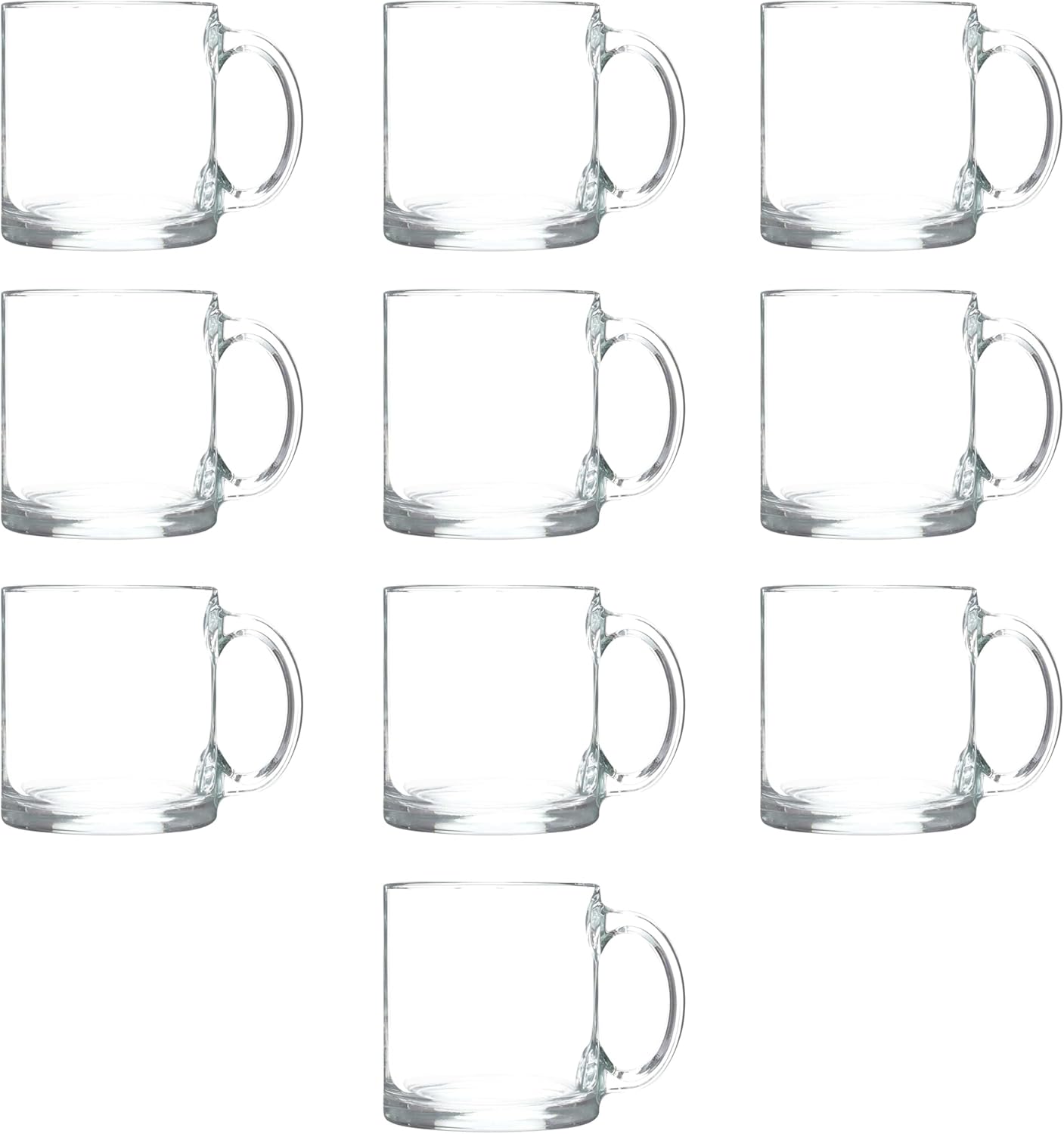 Libbey Clear Glass Coffee Mugs 13 oz. Set of 10, Bulk Pack - Perfect for Coffee, Tea, Espresso, Hot Cocoa, Other Beverages - Clear Bottom