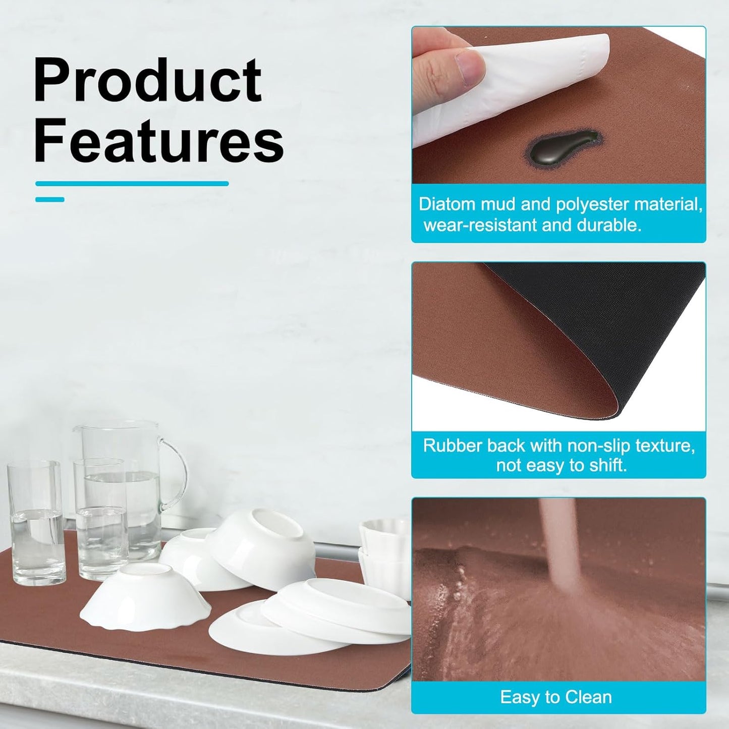 uxcell Silicone Mats for Kitchen Counter, 23.6" x 15.7" Non-Slip Countertop Protector Mat Heat Resistant Coffee Mat Waterproof Table Placemat, Brown