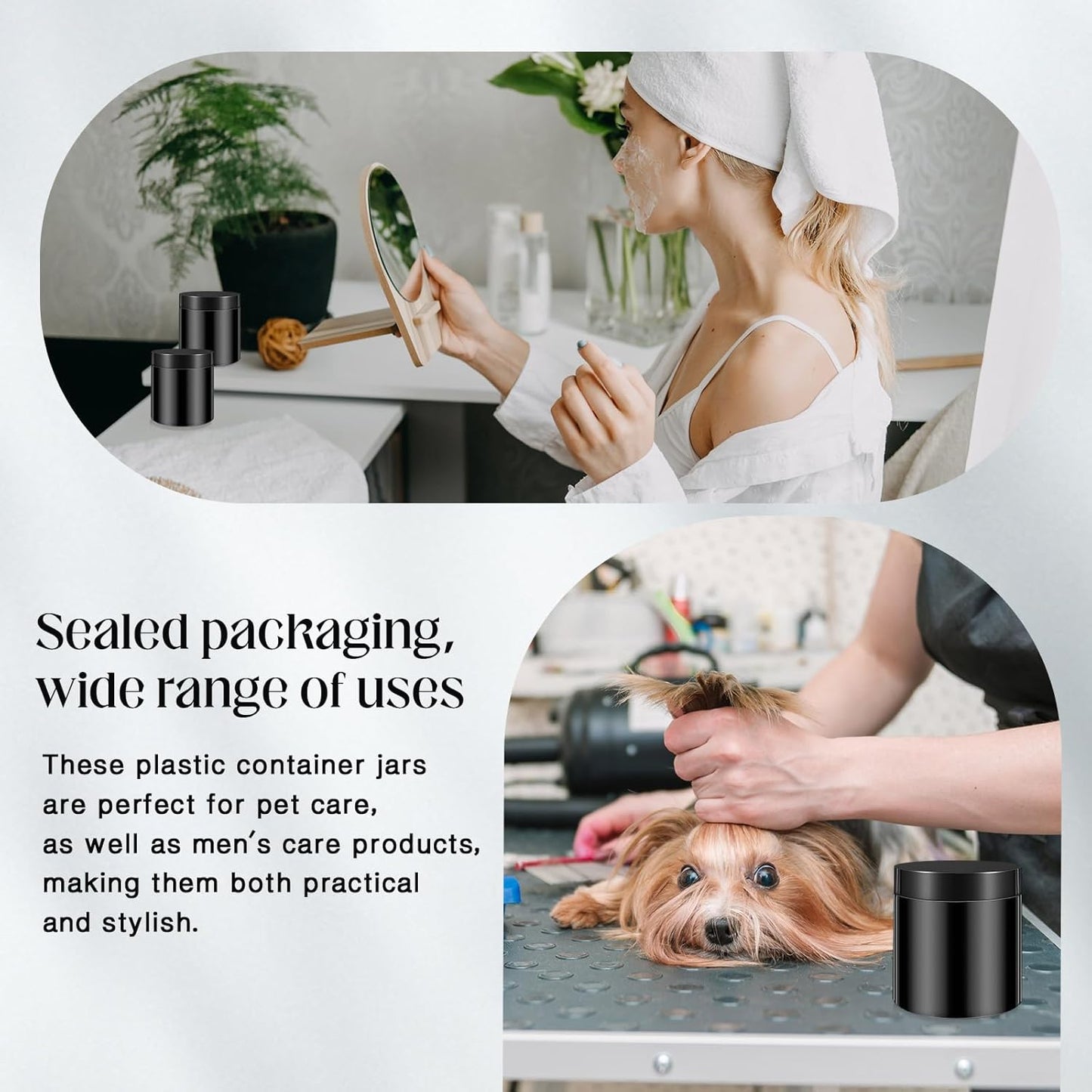 Patelai 4 Pieces Round Wide-mouth Leak Proof Plastic Container Jars with Lids for Travel Storage Makeup Beauty Products Face Creams Oils Salves Ointments DIY Making(16 Ounce,Pure Black)