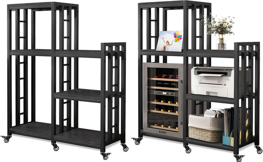 BRIGHTSHOW Free Standing Baker Rack Mini Fridge Stand with Wheels, 6 Tire Kitchen Storage Shelf Organizers Coffee Table Bar Microwave Stand for Patio Garage Shelving Home Porch Decor Office House