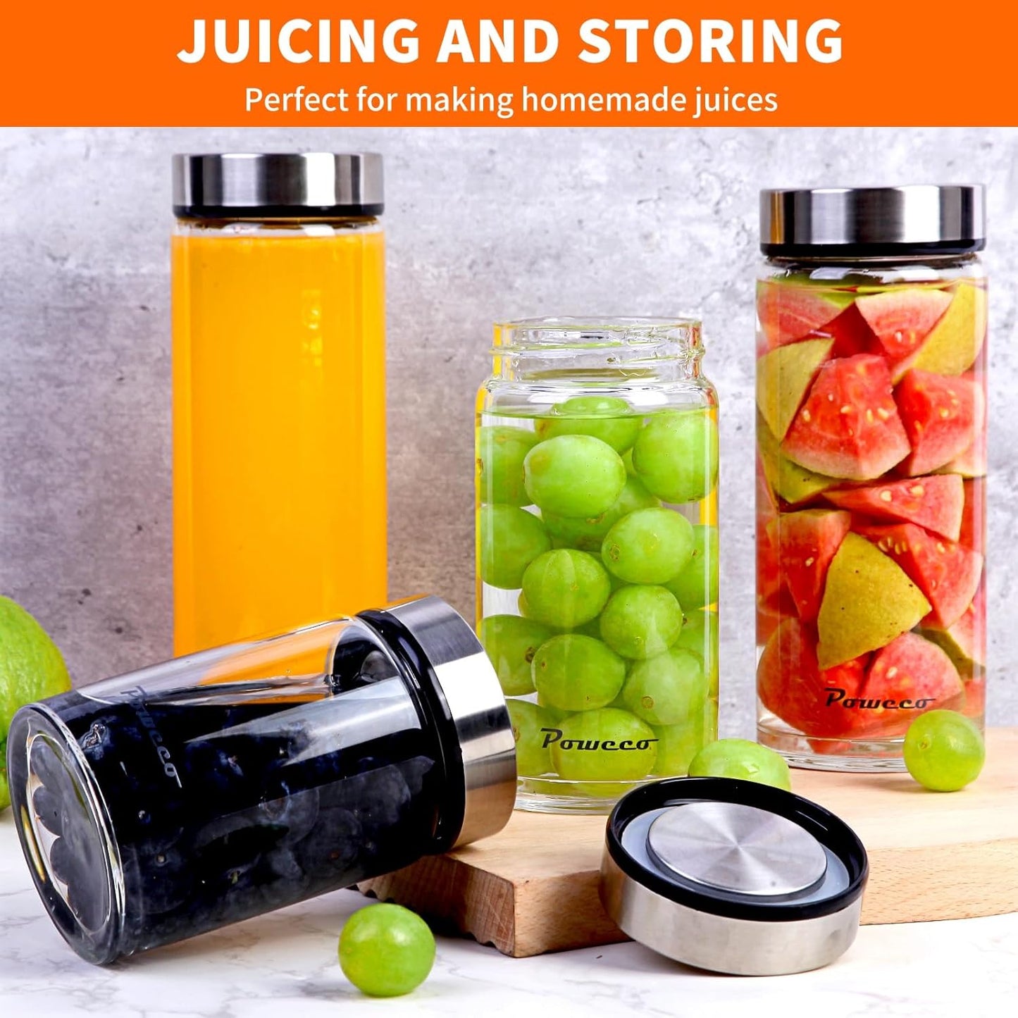 20oz Glass Juice & Water Bottles 6-Pack with Lids- Wide Mouth Reusable Borosilicate Glass- for Juicing, Smoothies, Protein Shakes, Blender & Shaker Bottle- Refillable & Dishwasher Safe(20 oz/600ml)