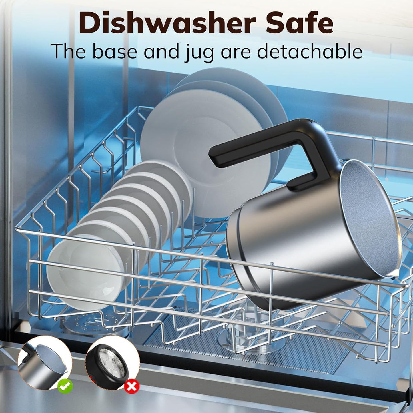 Large Electric Milk Frother and Steamer, 16.9oz/500ml Milk Steamer and Frother for Latte or Hot Chocolate, Dishwasher Safe, 6 Functions, Enjoy Perfect Milk Froth in 2 Min (Black-Stainless Steel)