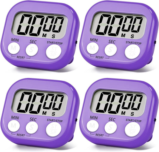 4 Pack Purple Digital Kitchen Timer Magnetic Digital Timer with Big Display Loud Ring Cooking Timers for Cooking, Game, Gym, Break Time, Classroom (4, Pruple)