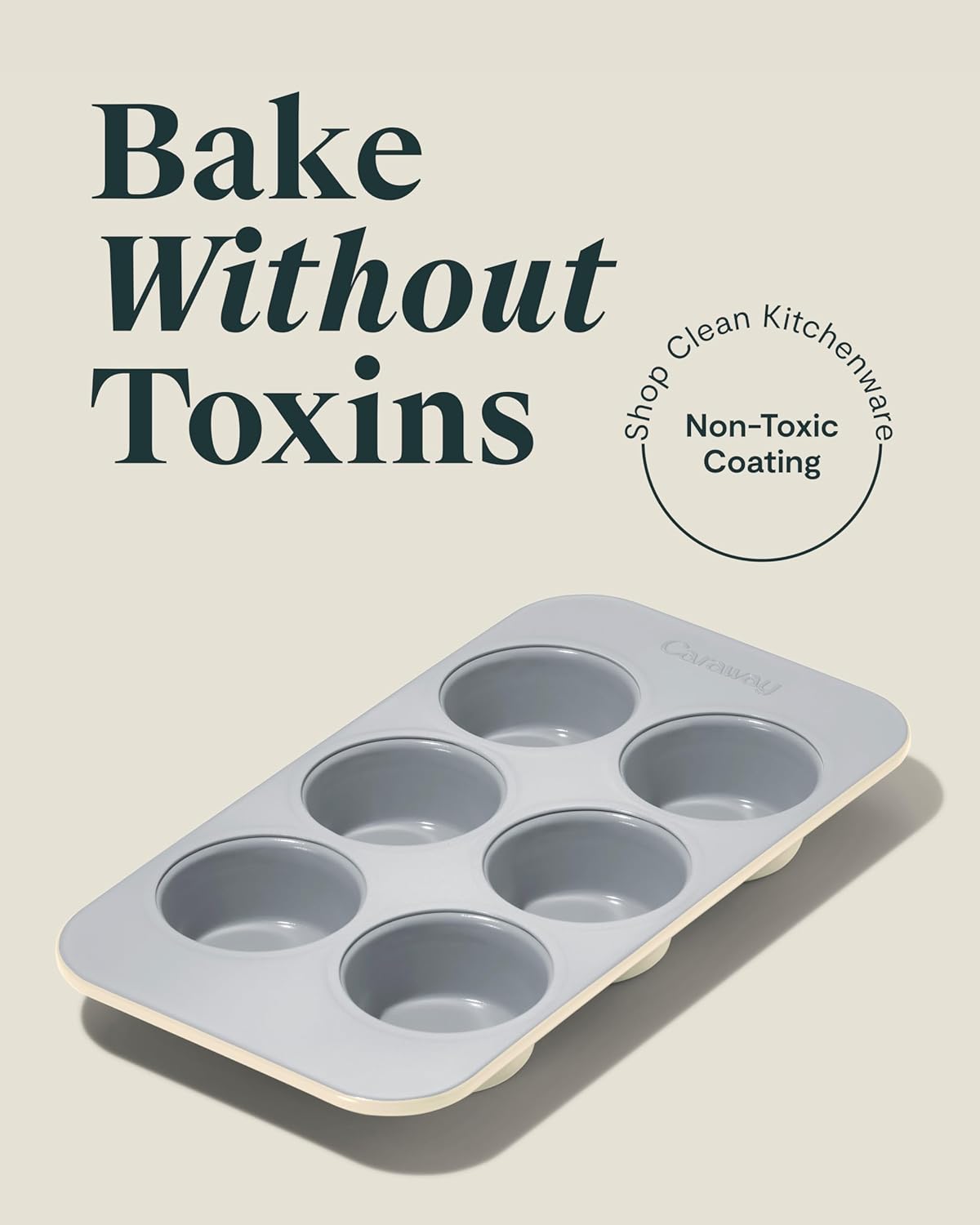 Caraway Nonstick Ceramic 6 Cup Muffin Pan Duo – Non-Toxic, PTFE & PFOA Free – Oven Safe – Aluminized Steel Core – Small Muffin Pan for Baking Cupcakes, Muffins & More - Cream