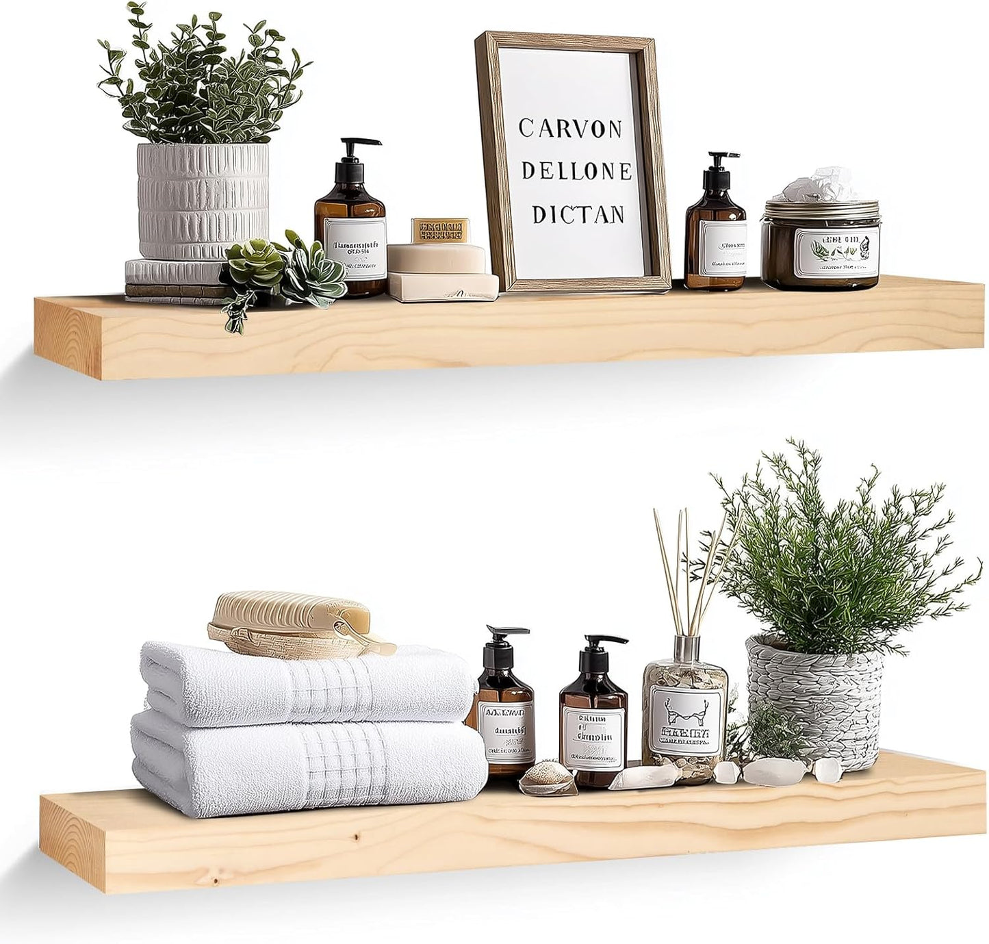 36x8x1.6 inch Floating Shelves Set of 2 – Solid Wood Rustic Wood Wall Mounted Shelf for Kitchen, Bathroom, Living Room