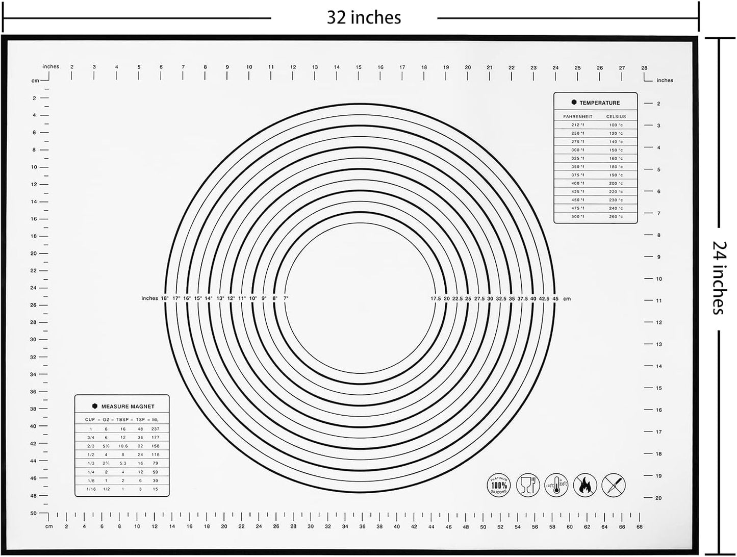 Yansumi Silicone Pastry Mat Extra Large Non-Slip Mat for Rolling Dough Pie Crust and Baking Non-Stick with Measurements (XXL,32"L x 24"W, Black)