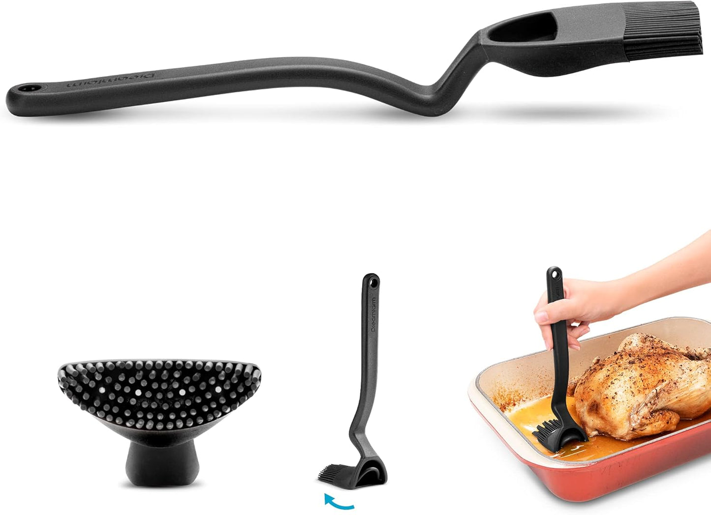 Dreamfarm Brizzle 3-In-1 Flexible Silicone Sit-Up Basting, Drizzle, Scooping Brush with In-Built Sauce Resevoir - Black