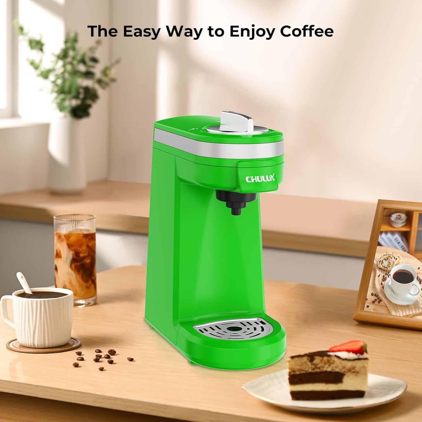 CHULUX Single Serve Coffee Maker, Small Single Cup Coffee Maker for K pod and Ground Coffee, Green