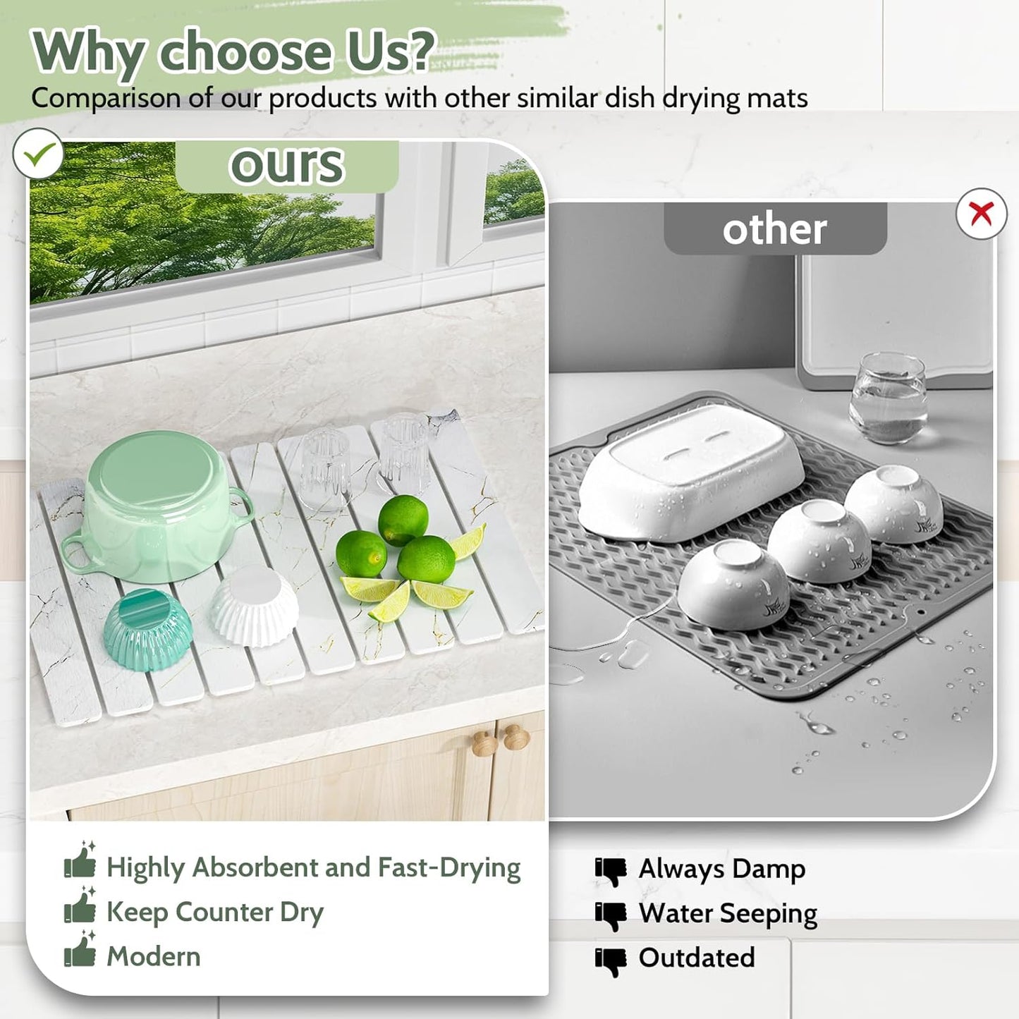 Stone Drying Mat for Kitchen Counter - 24x16 Inches Foldable Quick-Dry, Stone Dish Drying Mat Suitable for Kitchen Countertops | Environmentally Friendly A gift for Mom.