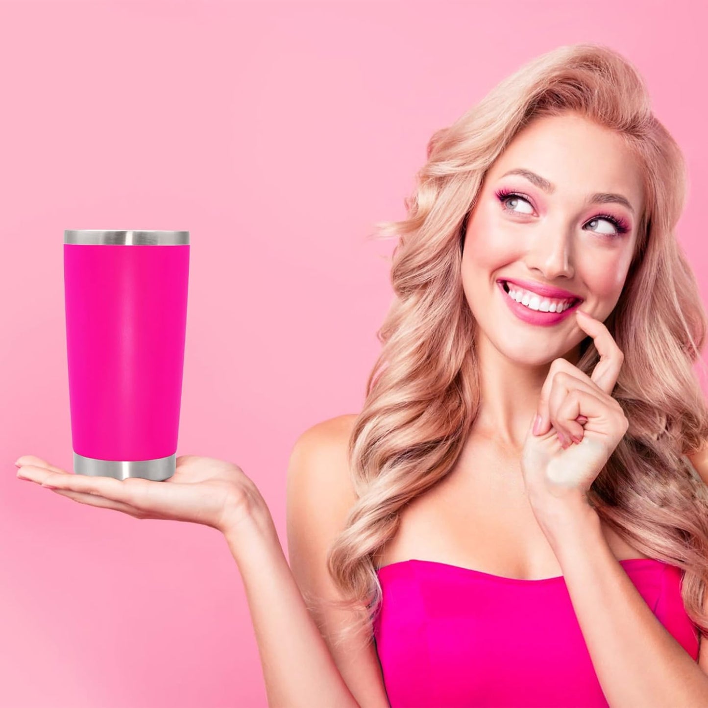 20 oz Tumbler Coffee Tavel Tumblers Bulk with Lid Stainless Steel Double Wall Vacuum Insulated Mug Powder Coated Cups fit Car Cupholder for Hot and Cold - Hot Pink, 8Pack