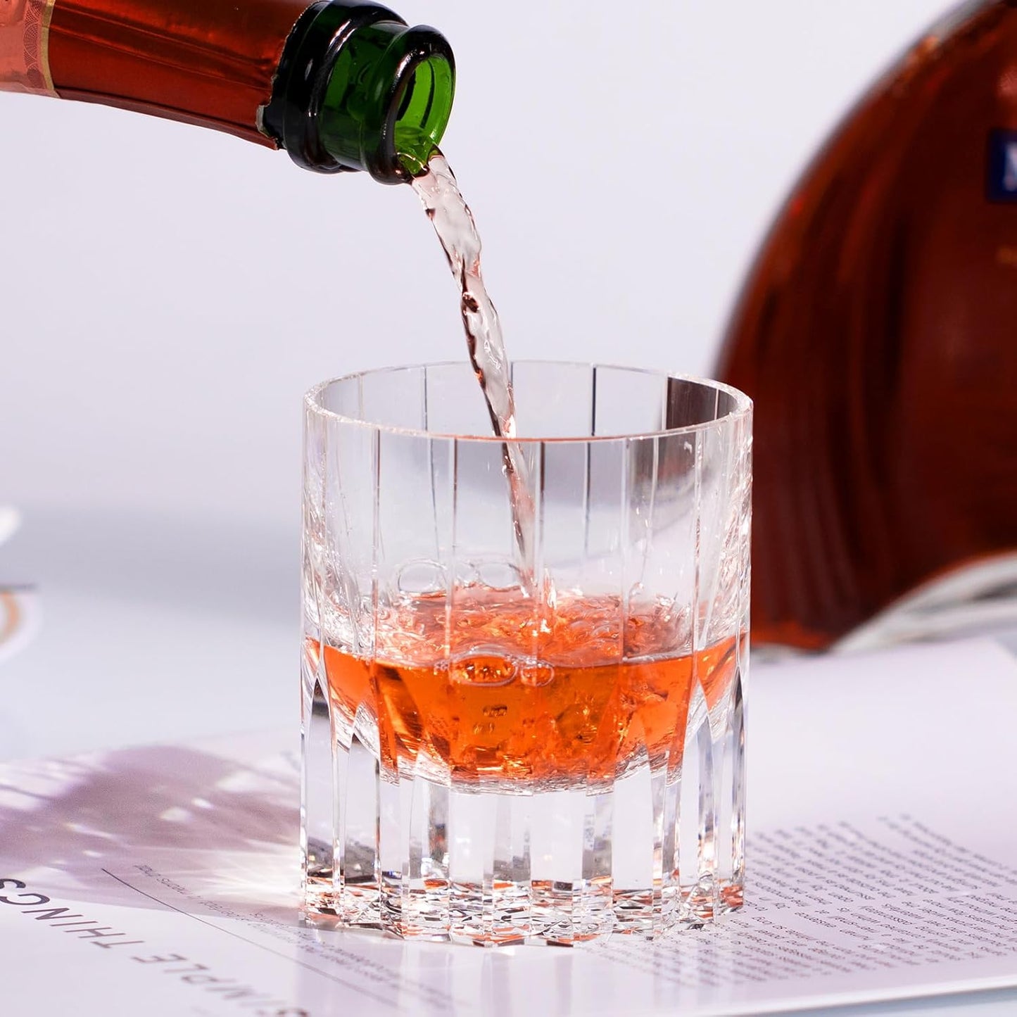 KAMMAK Crystal Whiskey Glasses Set of 2, 7.27oz Old Fashioned Glasses Stemless, Hand Blown White Cocktail Glasses, Engagement Gifts for Couples, Women, Men