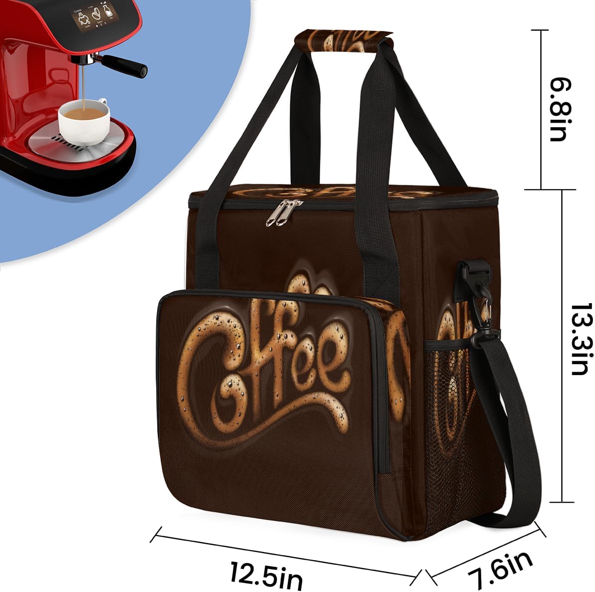 Brown Coffee Cafe Maker Carrying Bag Travel Case Compatible with Keurig K-Mini or K-Mini Plus Portable Single Serve Coffee Brewer Case with Pockets for K-cup Pods