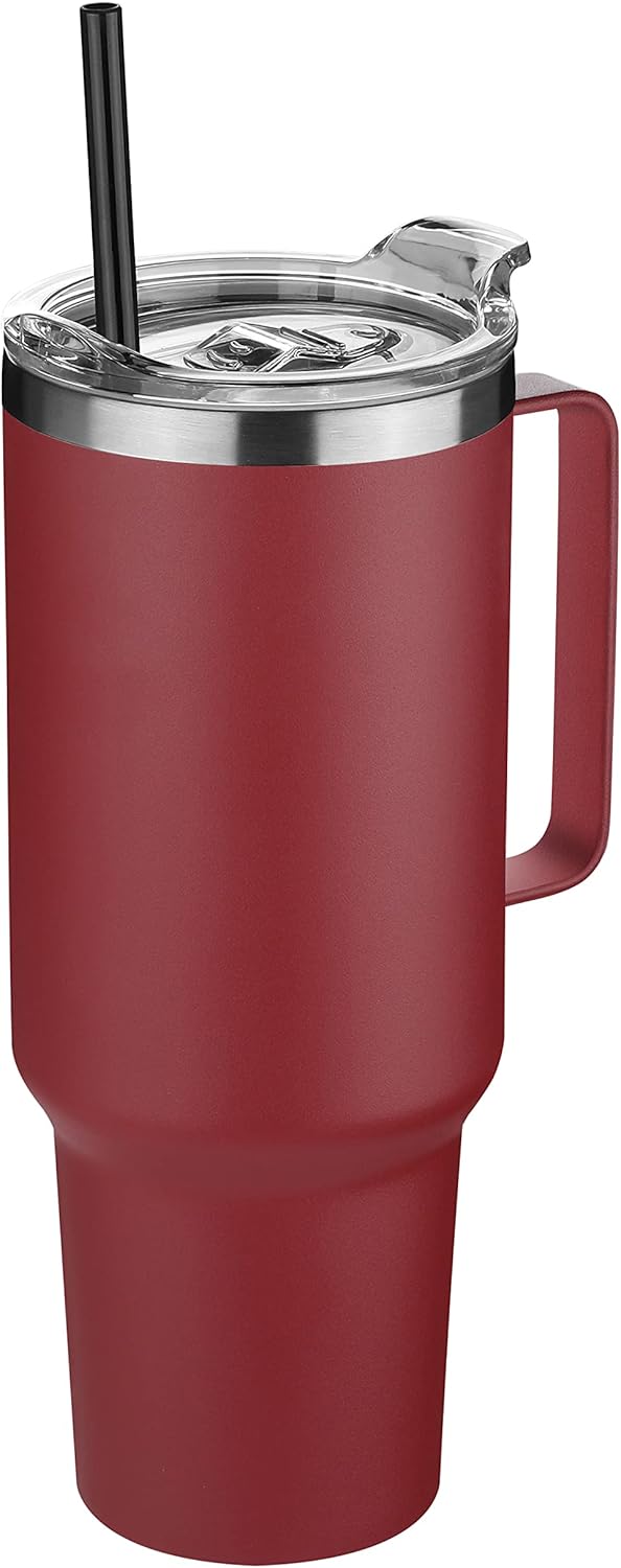 HASLE OUTFITTERS 40 oz Stainless Steel Tumbler with Handle, Vacuum Insulated Tumblers Bulk, Reusable Double Wall Travel Coffee Mug, Durable Powder Coated Water Bottles(Wine Red, 1)