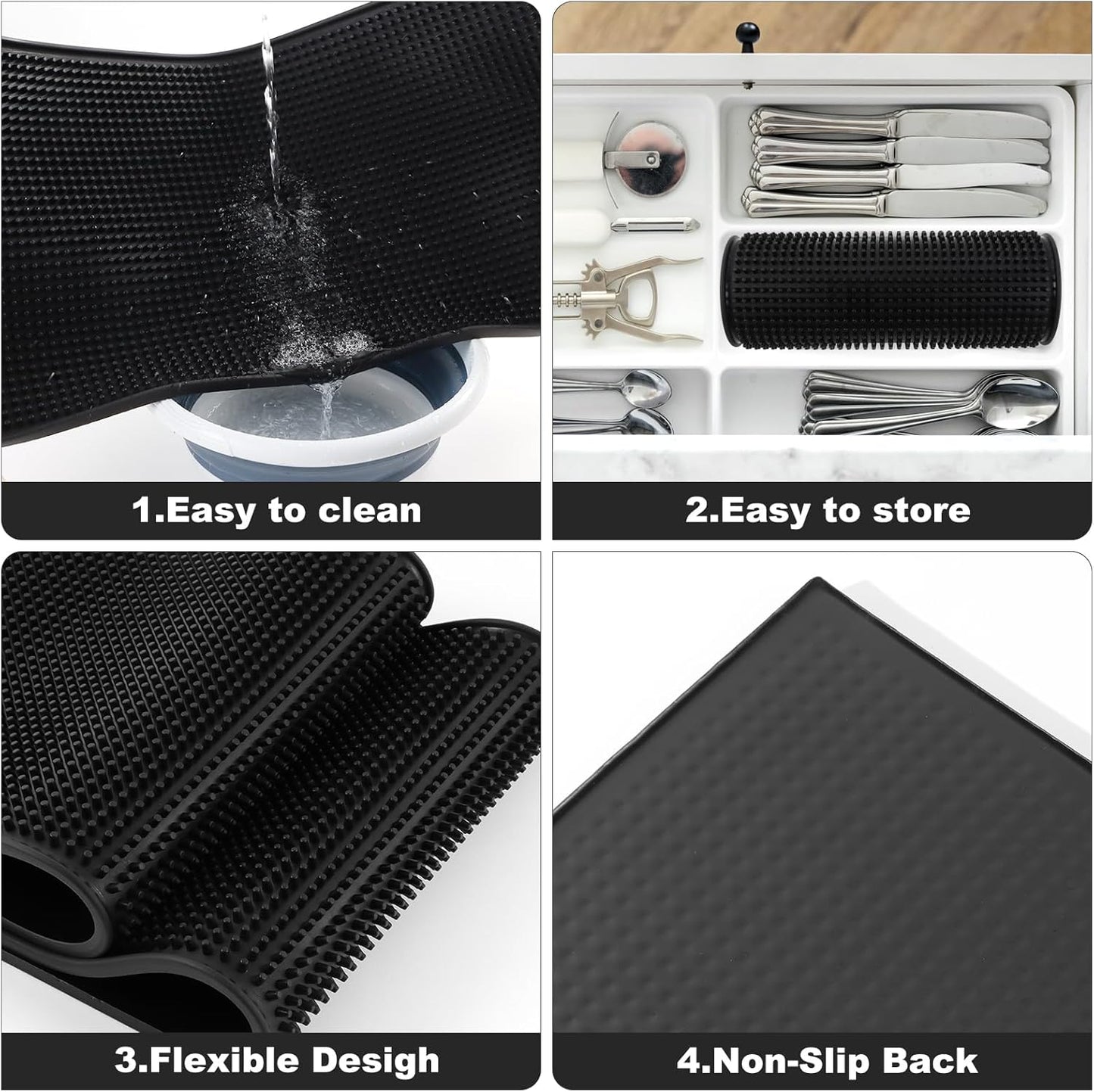 Extra Large (28 inch by 16 inch) Thick Rubber Service Bar Mat for Home Kitchen Counter Mat, Bartender Bar Mat, Dish Drying Mat, 2 Packs Black