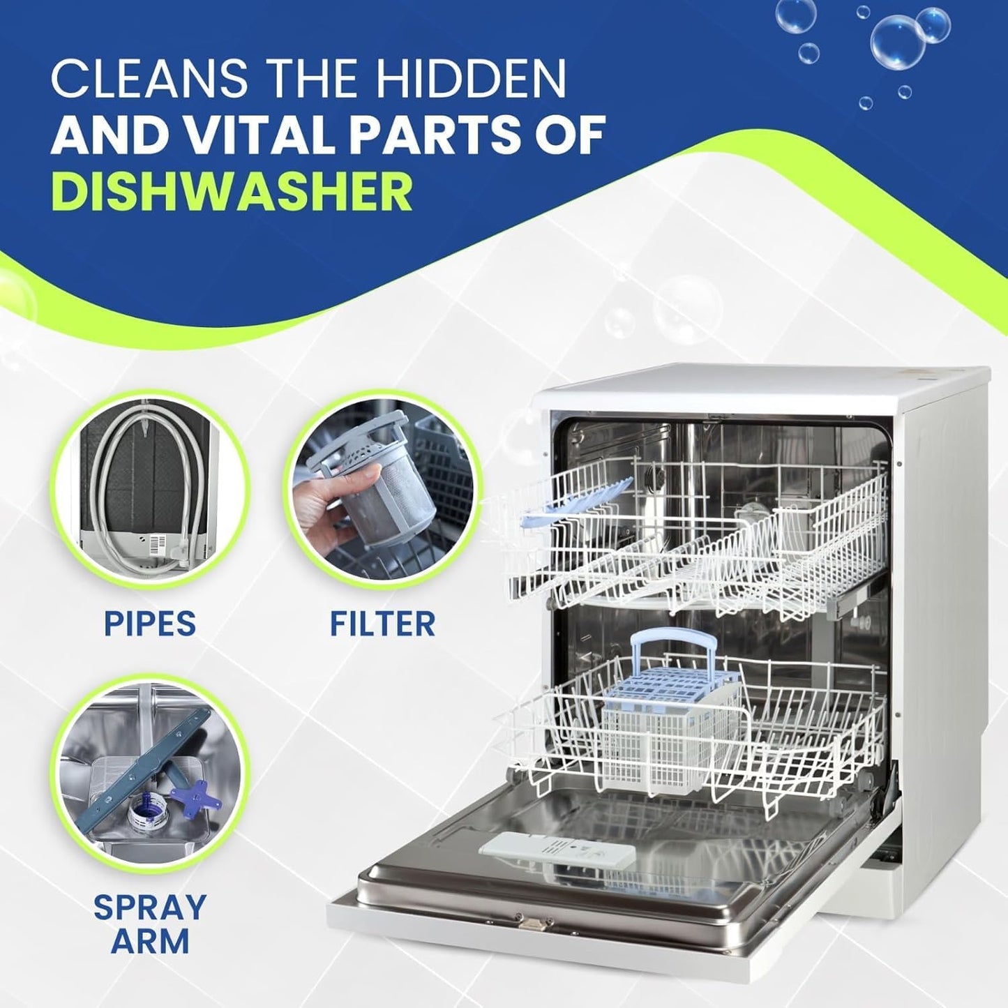 True Fresh Dishwasher Cleaner & Deodorizer Tablets 18-Pack, 20g Each - Powerful Limescale & Odor Removal - Deep Clean for Sparkling Dishwashers - Safe, Effective, and Compatible with All Models