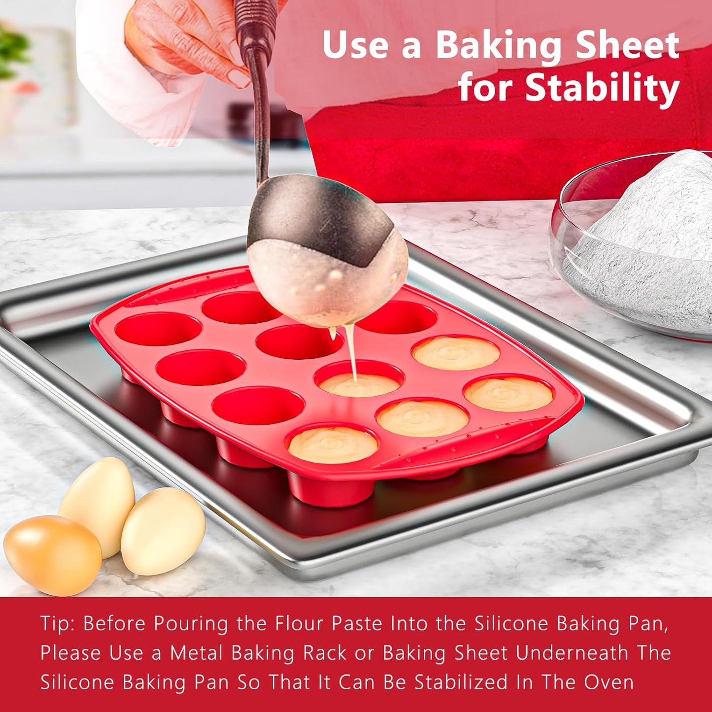 2 Inch Round Muffin Pan,2 Pcs 12 Cups Egg Bites Silicone Mold,Cupcake Pan Molds For Baking English Muffins and Egg Bites,Cookies,Whoopie Pies,Mini Cakes,Biscuits,Buns