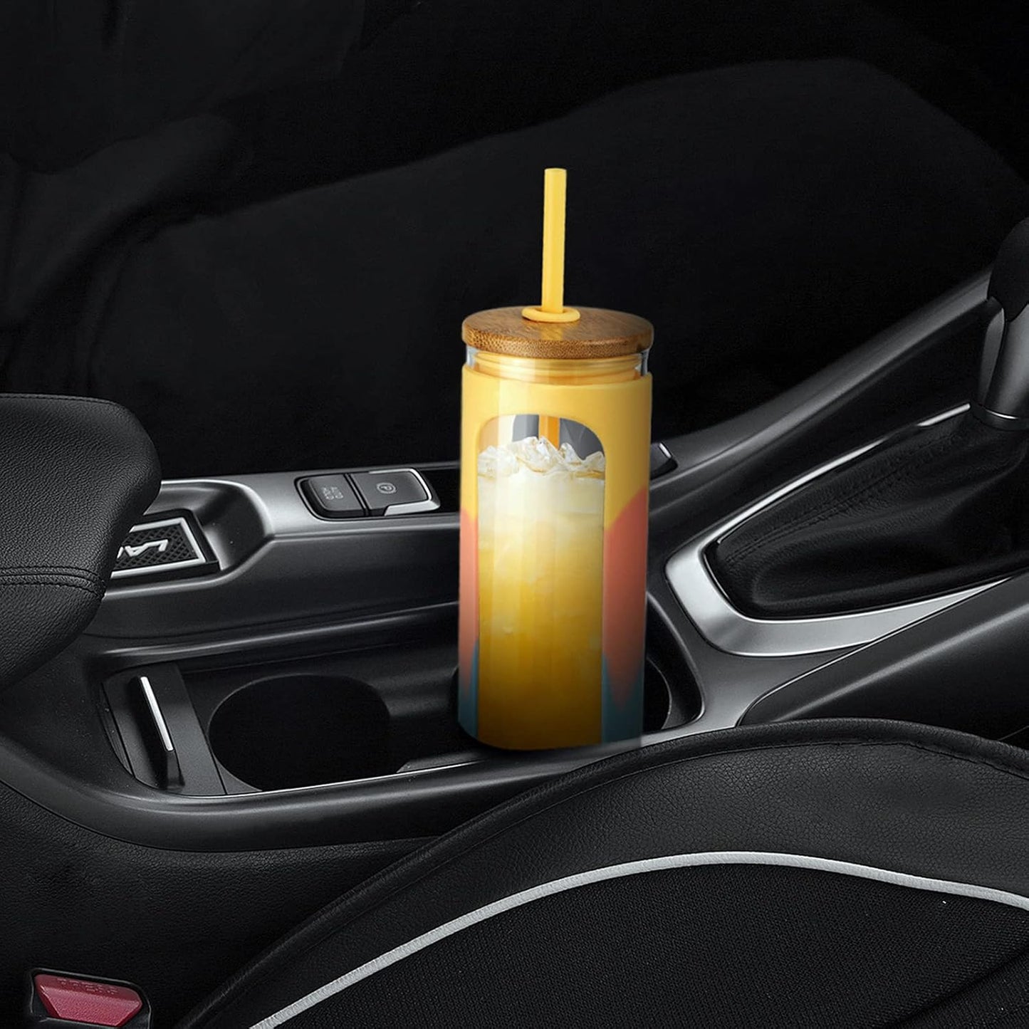 Kodrine 20oz Glass Tumbler with Straw and Lid, Iced Coffee Cups with Bamboo Lids, Glass Cups for Cold Drinks, Smoothie Cup with Silicone Sleeve for Travel, Work, BPA FREE-Green