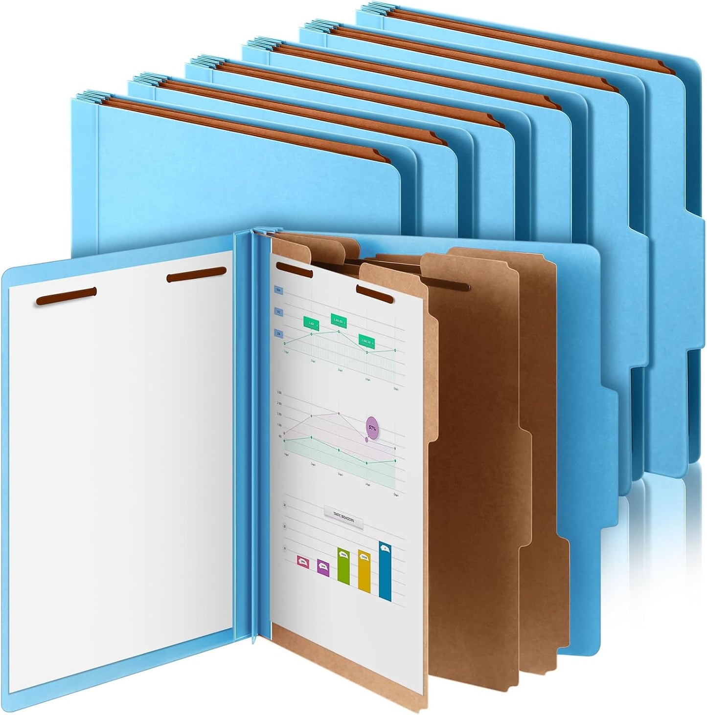 12 Pcs Classification Folders Letter Size, Back to School Supply for Teacher, Student, 3 Dividers Pressboard File Folder Bulk with 2 Fasteners, 3.5 Inch Expanding File Organizer (Blue)