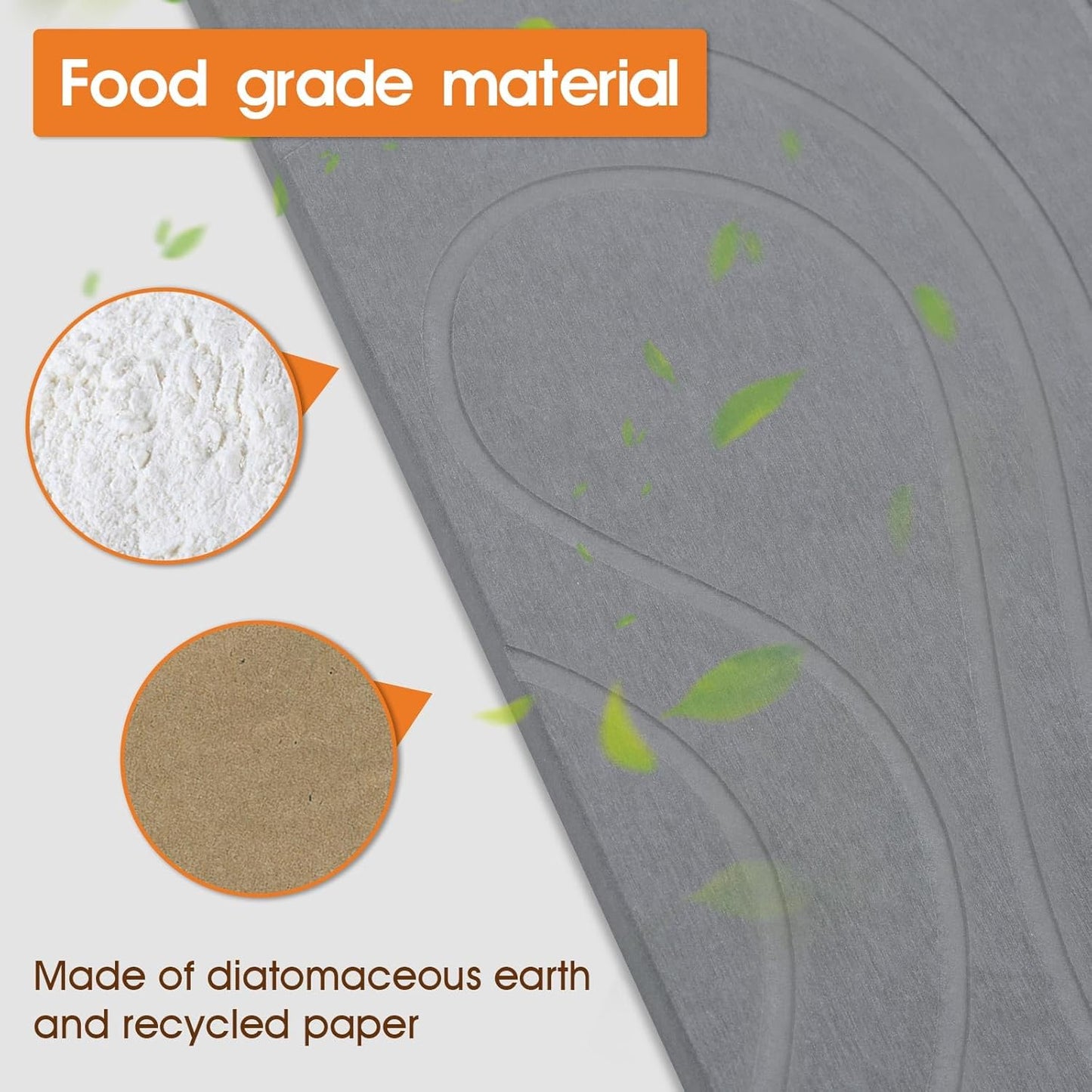 2 Pack Stone Dish Mat for Kitchen Counter, Dirt-Resistant Quick Drying Fast Absorbent Non-Slip Diatomite Mat, Natural Diatomaceous Earth Dish Drying Pad (Dark Grey)