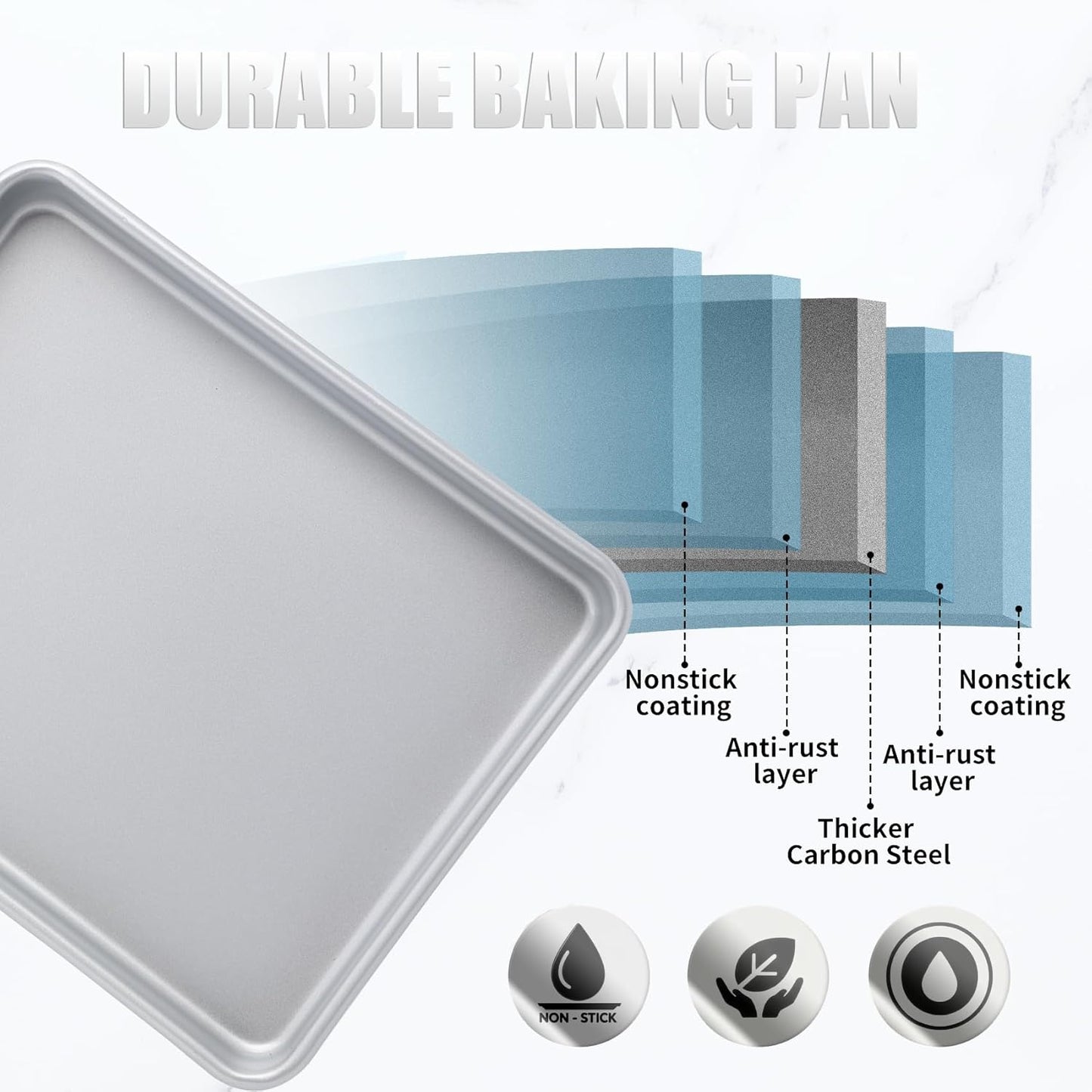 3-Piece Nonstick Baking Pans Set of 3 - Nonstick Rectangle Sheet Cake Pans, 13/11/9 Inch Metal Oven Tray for Cooking Jellyroll, Stackable Bakeware Set