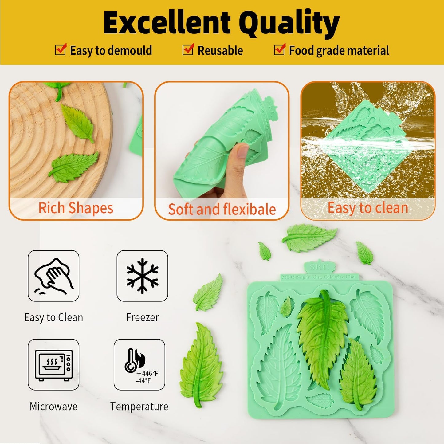 KALAIEN Leaf Molds Silicone,Leaves Chocolate Mold Leaf Fondant Molds Silicone for Clay Crafts Air Dry,3D Candy Gumpaste Moulds Set of 2