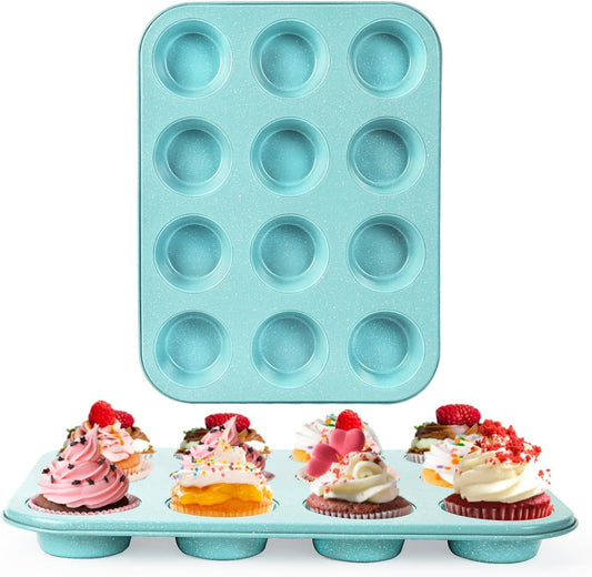 2-Pack Blue 12-Cup Non-Stick Muffin Pan | Healthy Baking | Easy Cleaning Muffin Tin | Durable & Versatile Muffin Cup | Perfect for Mini Cupcakes (Blue)