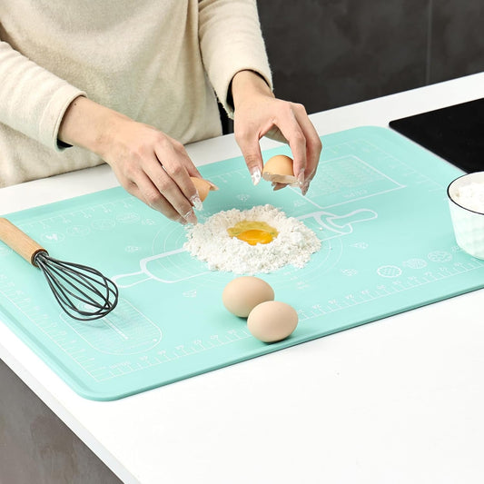 Silicone Baking Mat 20"L x 28"W, Extra Thick Dough Rolling Pad with Measurements and Edge Heightening, Non-stick Food Grade Silicone Pastry Mat for Pastry, Bread, Cookies